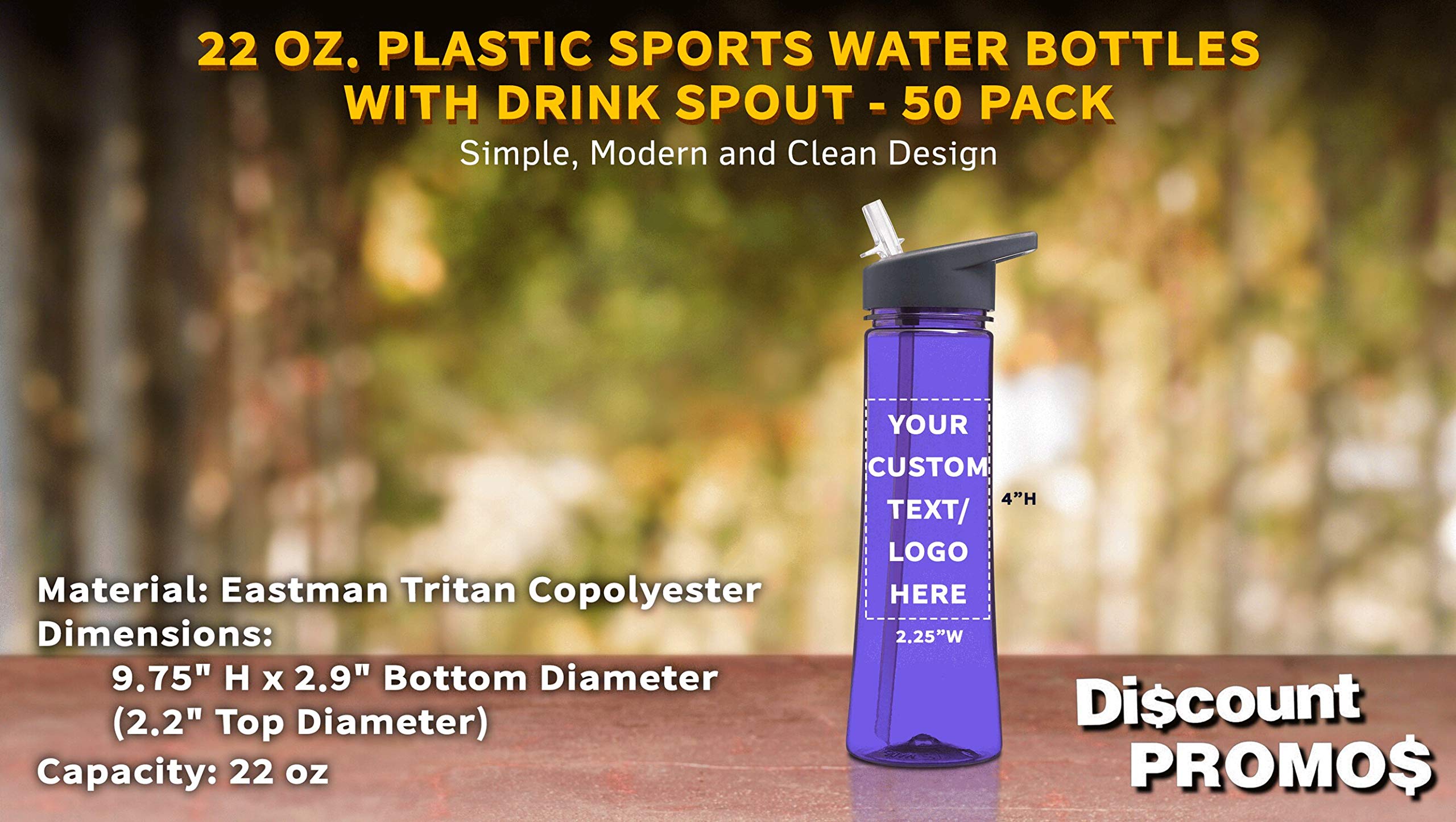 Custom 22 oz Plastic Water Bottles with Drink Spout - Bulk Pack of 50 Personalized Reusable Bottles for Gym, Hiking, Cycling, Camping - Durable BPA-Free Purple Sports Bottles - Perfect for Outdoor Activities, Fitness & School Hydration