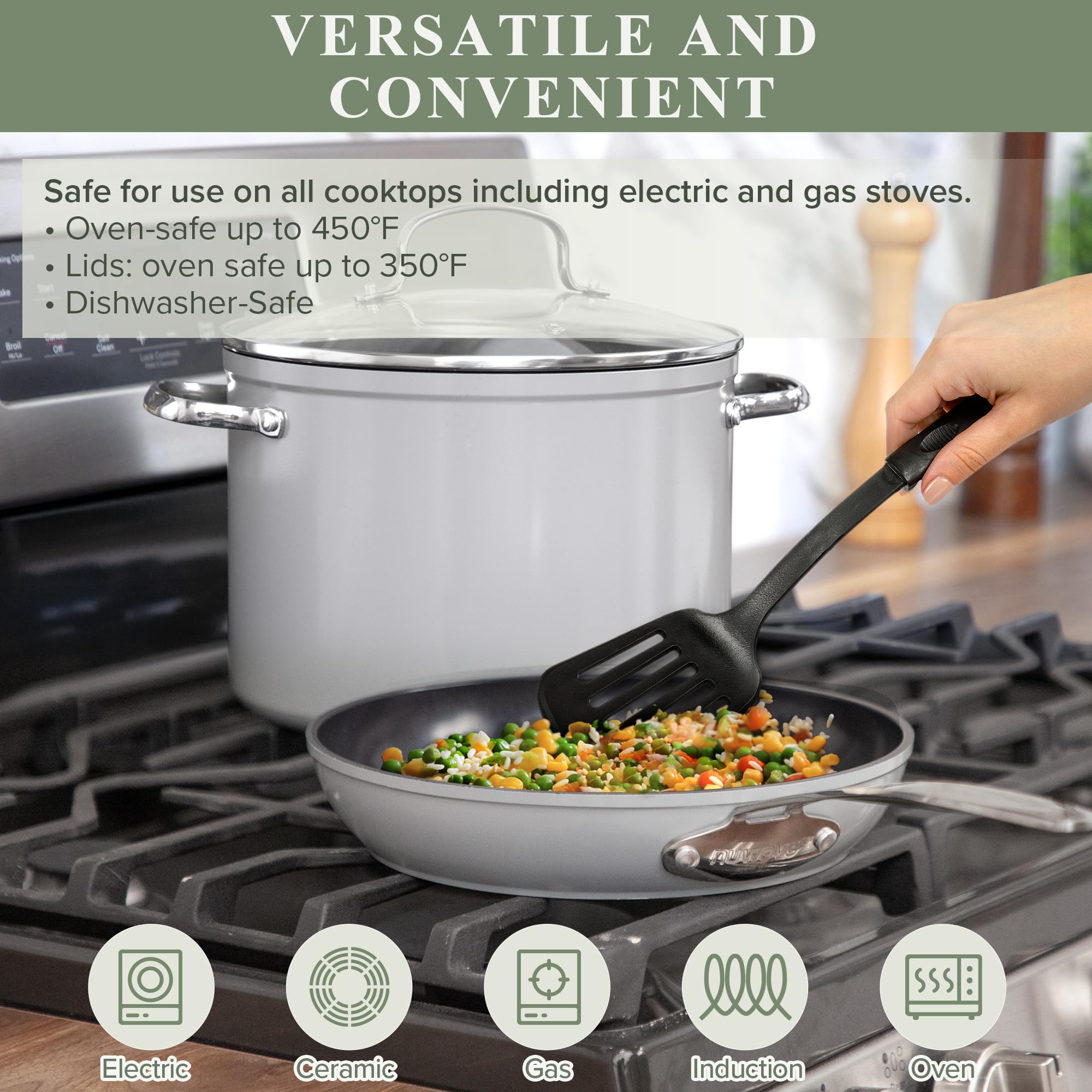 Nuwave Healthy Duralon Blue Ceramic Nonstick Cookware Set - Diamond Infused Scratch-Resistant, PFAS Free, Dishwasher & Oven Safe, Induction Ready with Even Heating, Tempered Glass Lids & Stay-Cool Handles - Perfect for Frying, Sauteing & Baking in Modern Kitchens