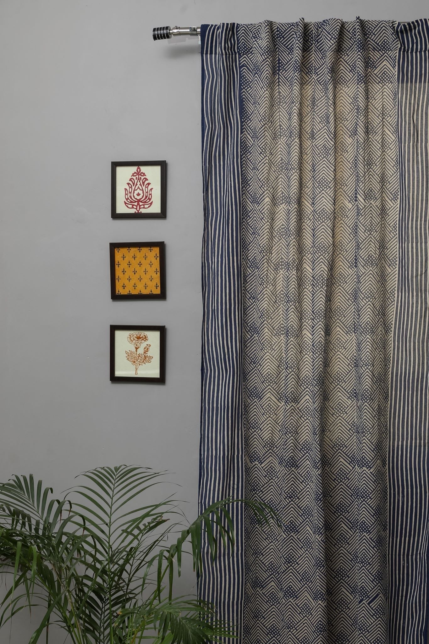 Handblock Printed Cotton Door Curtain - 'Aster' Design by SootiSyahi | Traditional Indian Home Decor for Living Room & Bedroom | Eco-Friendly & Breathable Fabric