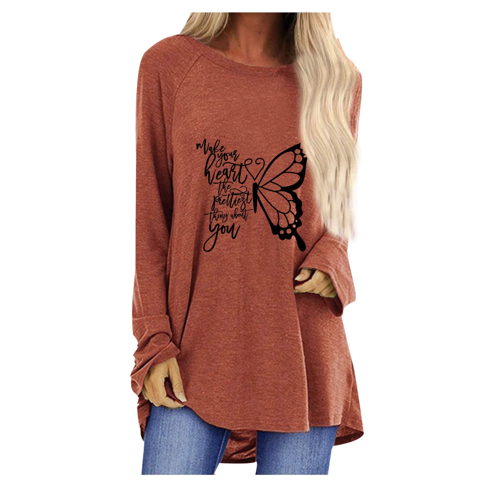 Women's Casual Long Sleeve Crewneck Color Block Shirts - Loose Fit Comfortable T-Shirt Tops for Everyday Wear, Work & Weekend Outfits