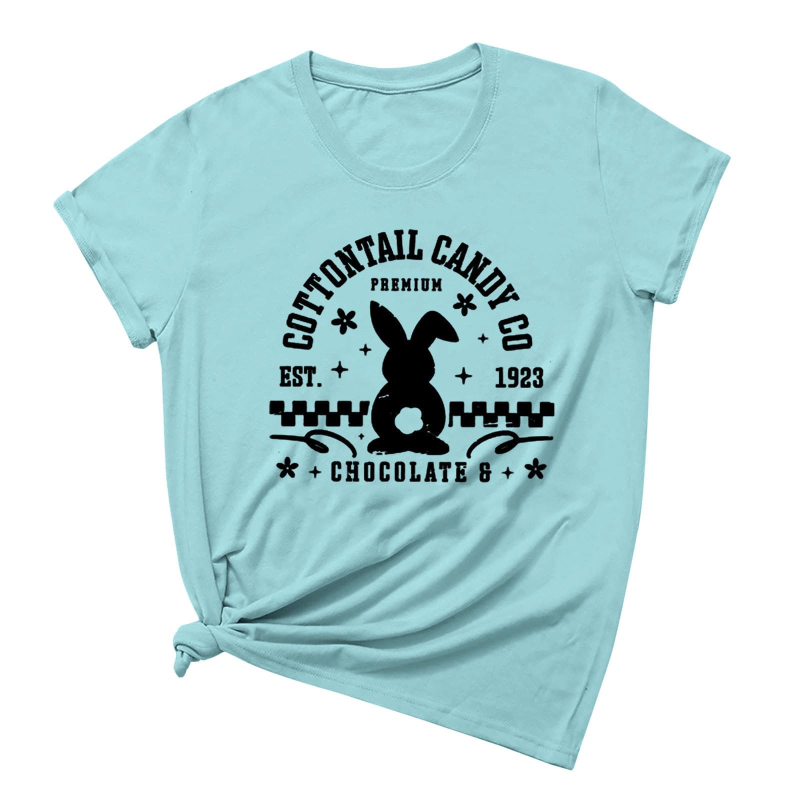 Easter Bunny Graphic T-Shirt for Women 2024 - Cottontail Candy Co Short Sleeve Cute Summer Tee - Perfect for Easter Celebrations, Spring Outfits & Casual Wear
