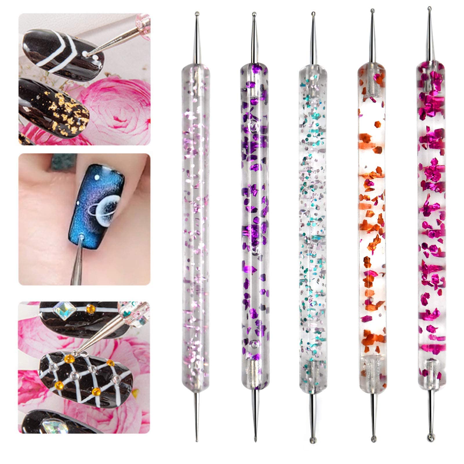 5Pcs Nail Dotting Pen Set - Professional Dotting Painting & Polish Carving Tools for Nail Art Designs - Perfect for Gel Polish Decoration & Manicures - Ideal for DIY Nail Art, Salon Use & Home Manicures