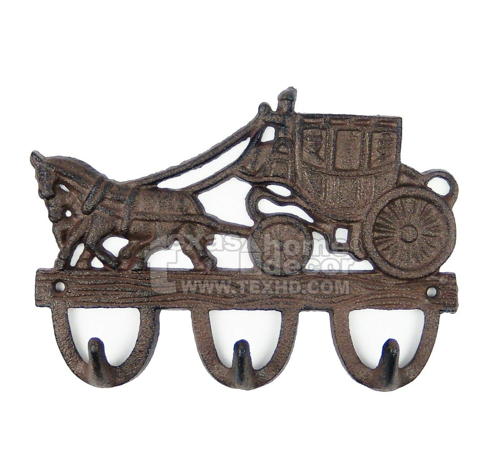 Vintage Stagecoach Key Rack - Western Decor Cast Iron Wall Hooks for Keys & Coats - Rustic Horse Carriage Design - Perfect for Entryway, Cabin, or Western-Themed Home Decor