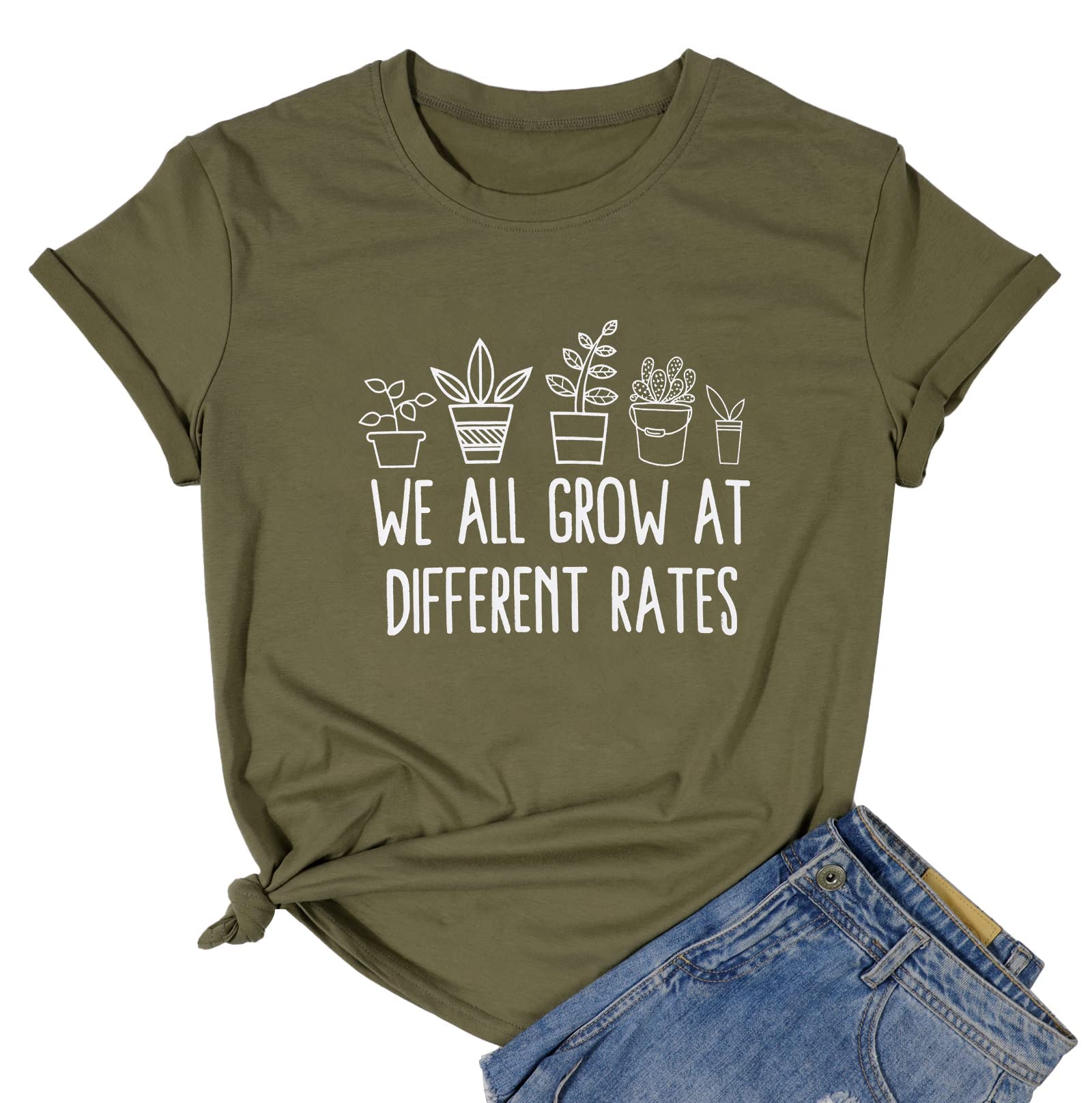 SFHFY Funny 'We All Grow at Different Rates' Teacher T-Shirt for Women - Special Education Apparel, Plant Themed Gift for Educators - Perfect for Teacher Appreciation Week & Classroom Outfits