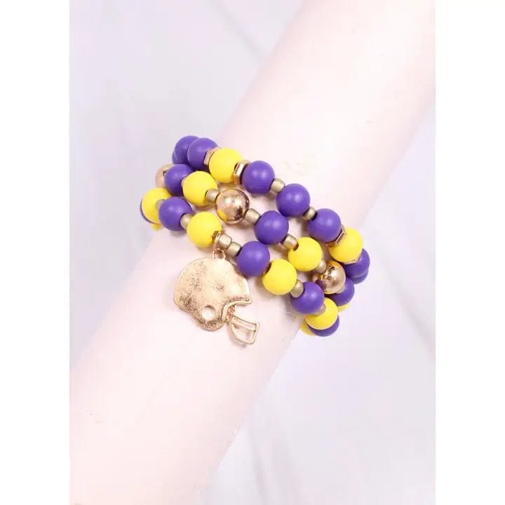 Purple & Gold Football Bracelet Set for Women & Men - Adjustable Beaded Sports Jewelry for Fans, Players & Game Day Accessories - Perfect for Football Games, Tailgating & Team Spirit Events