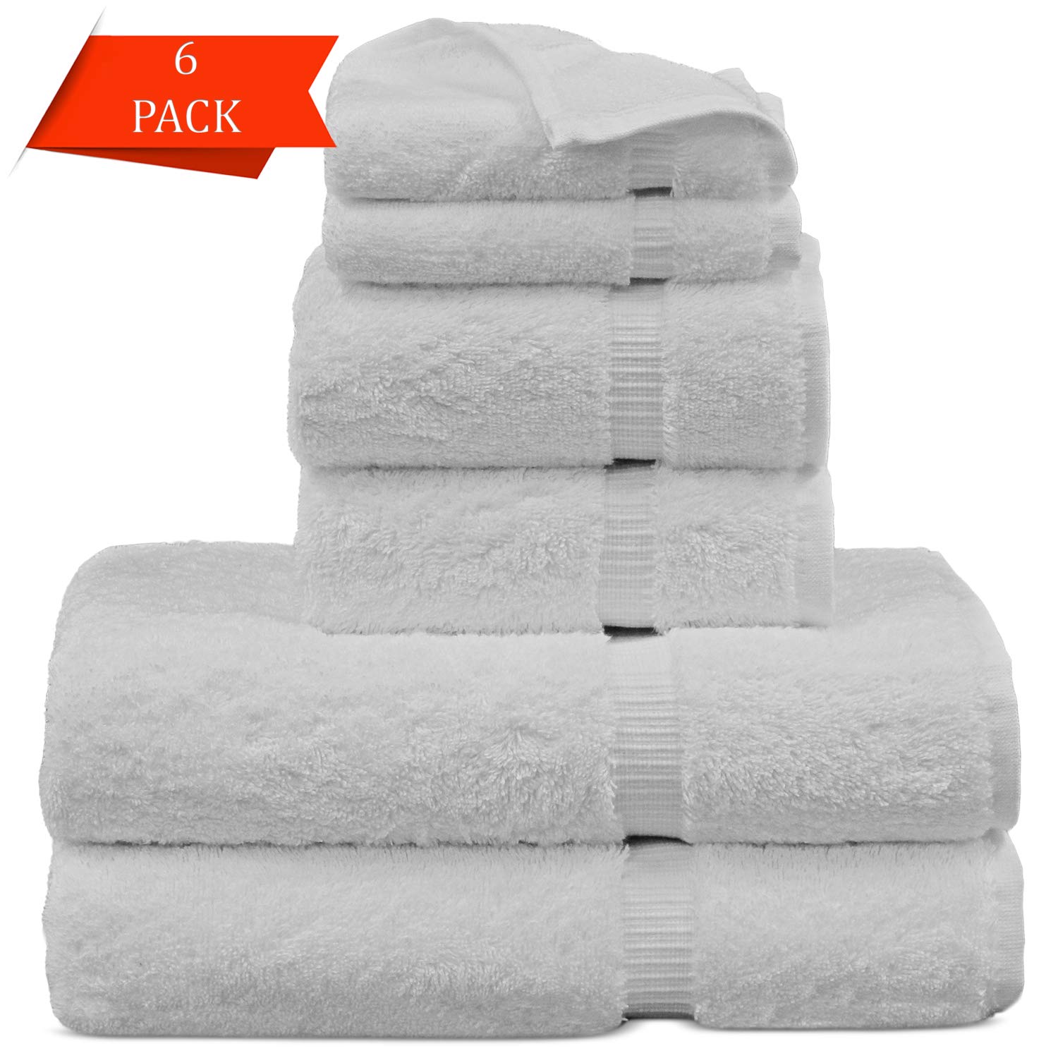Premium 100% Turkish Cotton Bath Towel Set - 6 Piece (White) - Ultra Soft & Absorbent for Spa, Beach & Luxury Bathroom