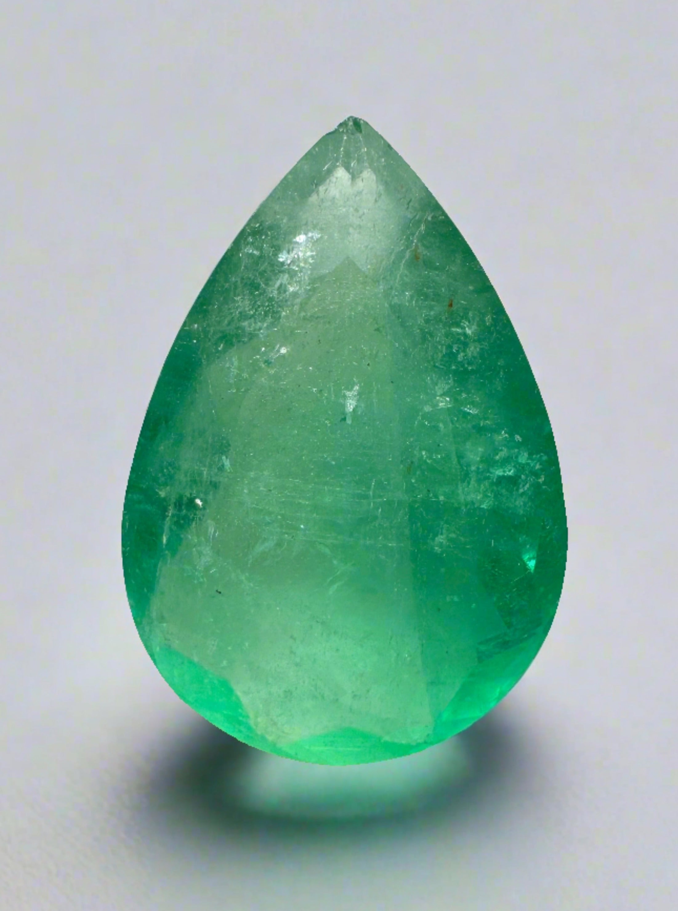 7.36 Carat 17x12mm Bi-Color Green Natural Loose Colombian Emerald Pear Cut Gemstone for Jewelry Making & Engagement Rings