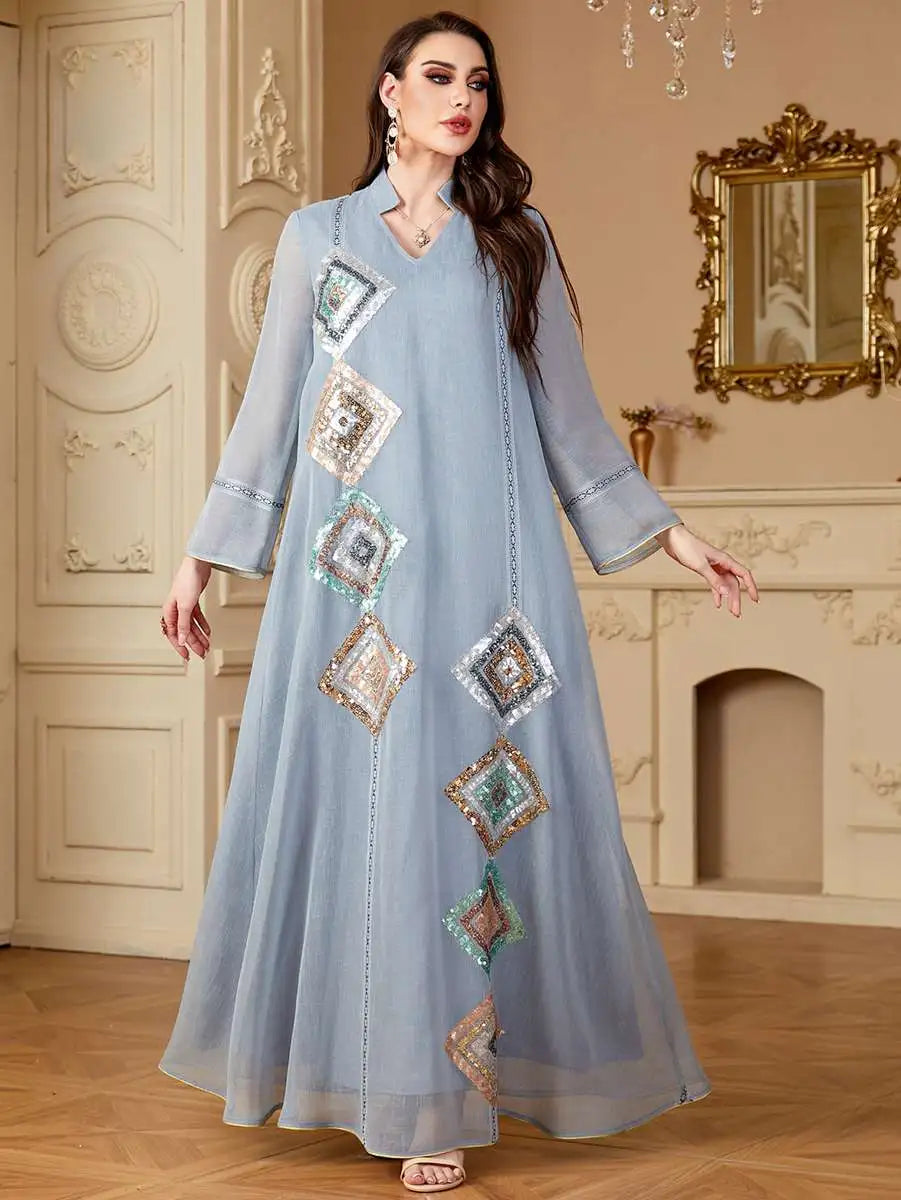 Elegant Eid Sequins Caftan Kaftan Jalabiya Dress for Women - Perfect for Party, Wedding & Special Occasions - Stylish Islamic Abaya for Festive Celebrations