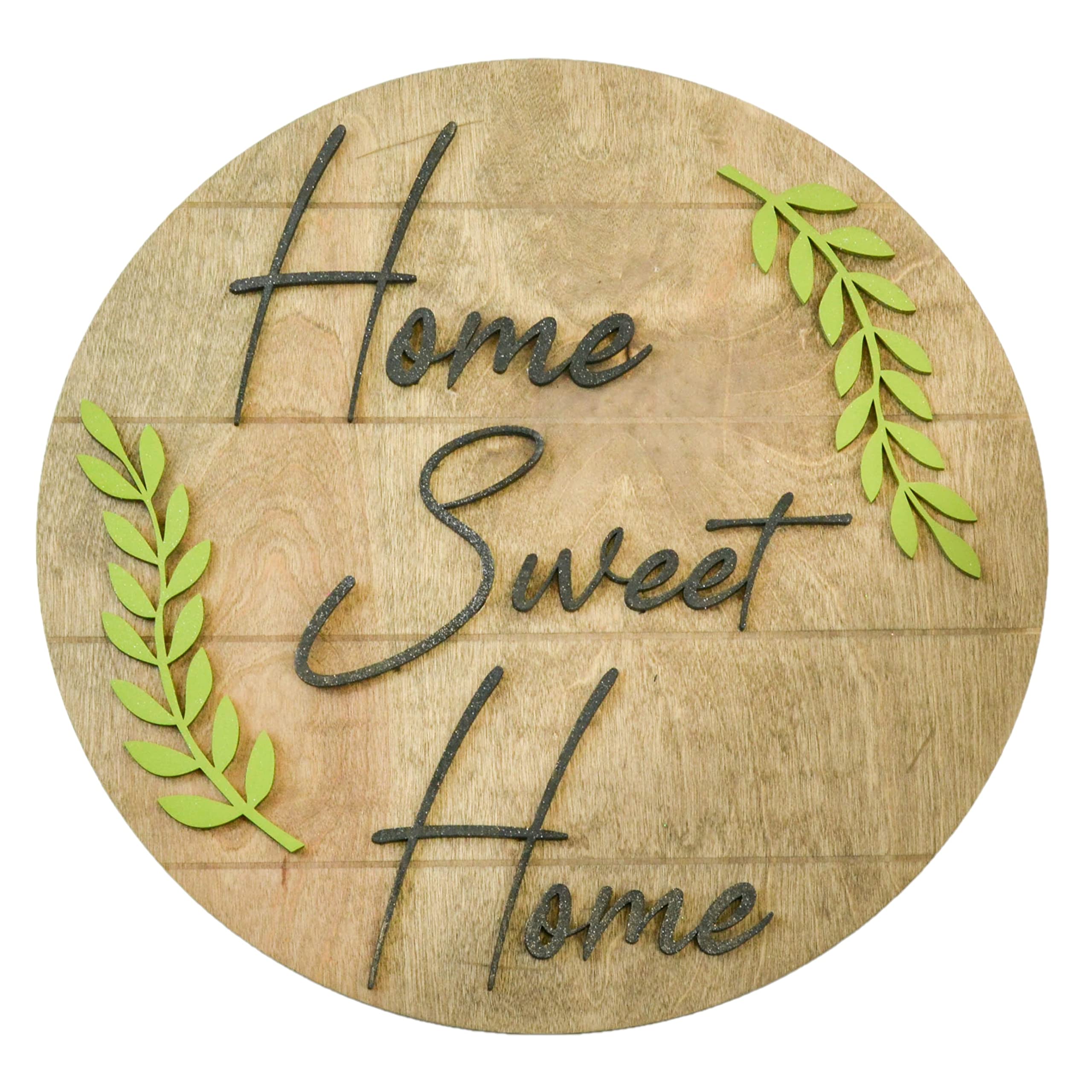 Farmhouse Shiplap Round Front Porch Decor - Rustic Wooden Door Hanger for Home Sweet Home Sign - Black White Green Brown Colors - Perfect for Porch Welcome Decor, Housewarming Gifts & Farmhouse Style Entryway