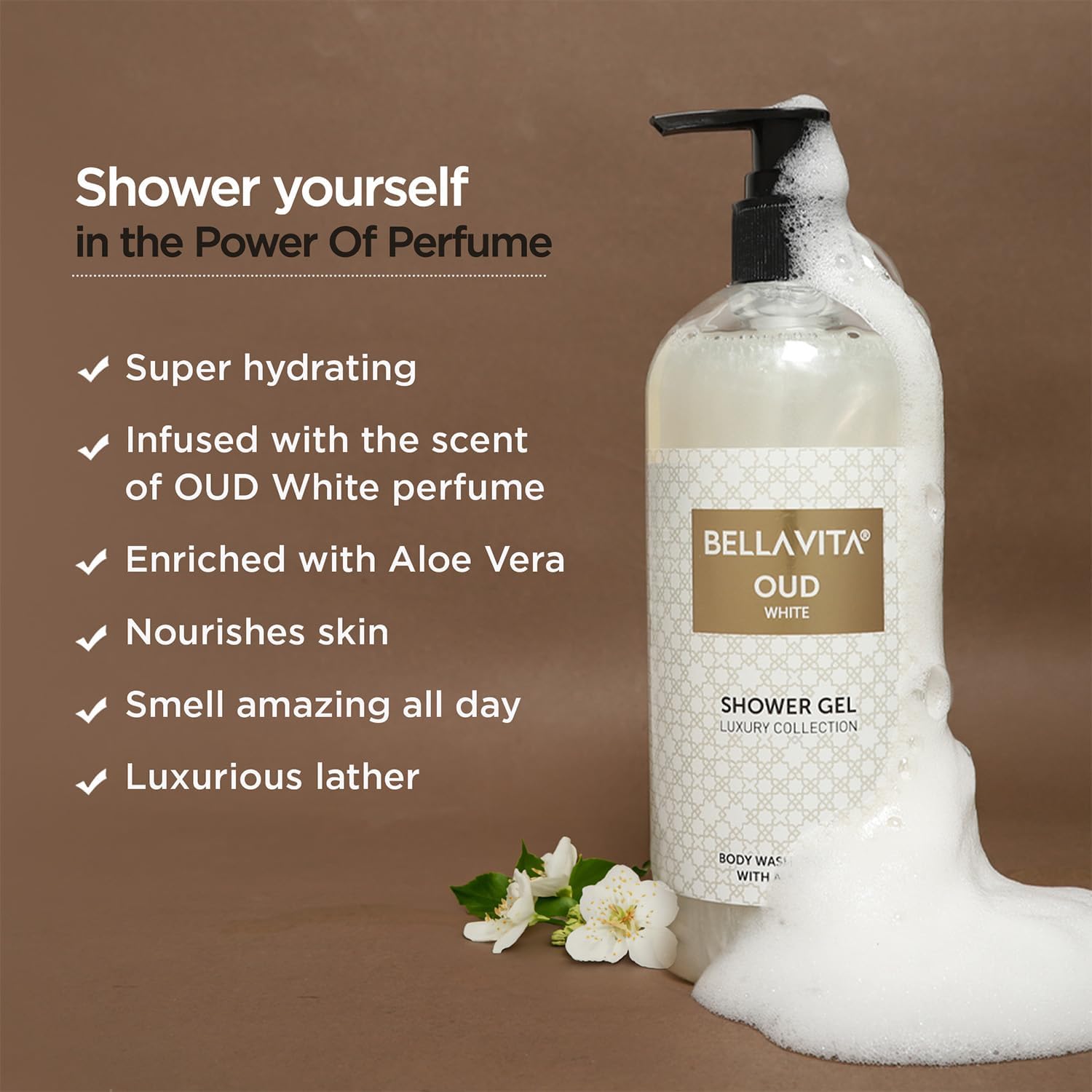 BVita Luxury OUD WHITE Unisex Body Wash - Deep Cleansing & Hydrating Shower Gel with Aloe Vera | Moisturizes for Softer, Smoother Skin | 500ml | Perfect for Daily Shower & Spa Relaxation