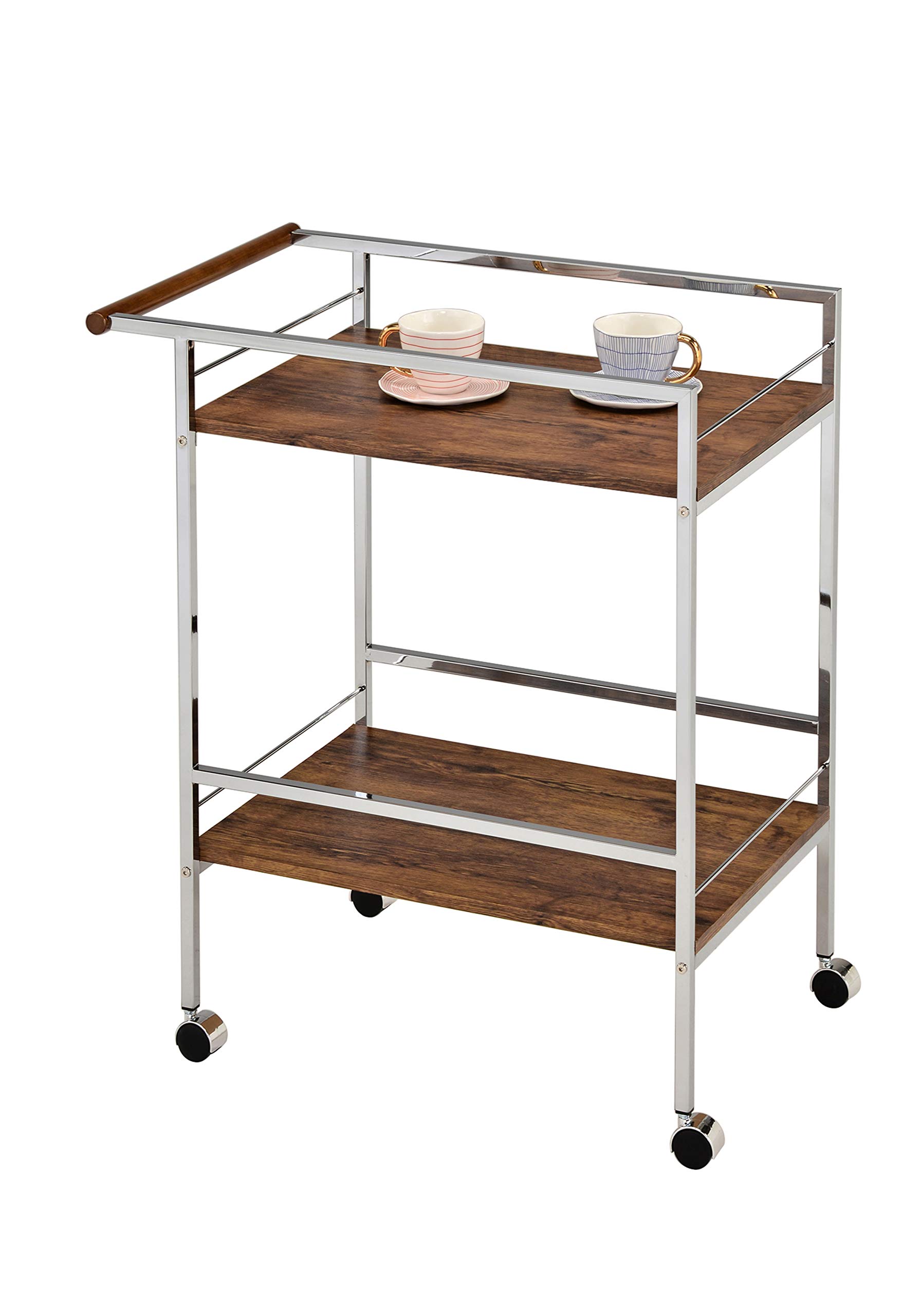 Kings Brand Furniture - Sutko Wood & Metal Rolling Bar Cart with Chrome Finish & Oak Top | Mobile Kitchen Island, Bar Serving Cart for Home, Restaurant & Outdoor Entertaining