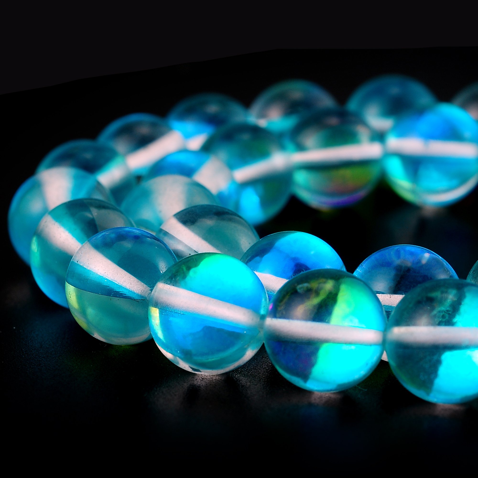 6mm Blue Round Moonstone Crystal Glass Beads for Jewelry Making - Aura Iridescent DIY Craft Supplies (1 Strand) | Perfect for Necklaces, Bracelets & Earrings