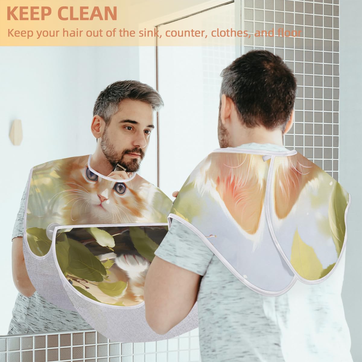 Colorful Cat Beard Shaving Bib for Men & Women - Waterproof Makeup & Hair Dye Apron, Barber Cape for Haircut & Beard Trimming - Sink Hair Catcher & Styling Tool (Perfect for Home Grooming, Salon Use & Gift Ideas)