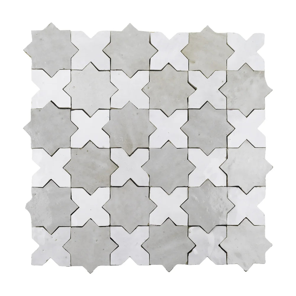 Zellige Mosaic Tiles - Handcrafted Moroccan Starburst Pattern Ceramic Tiles for Kitchen Backsplash, Bathroom & Pool Decor