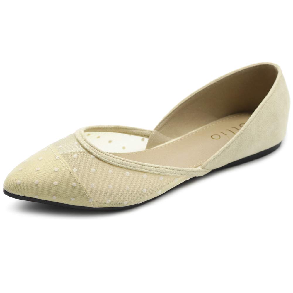 Ollio Women's Ballet Flats - Faux Suede Floral Lace Pointed Toe Shoes with Breathable Mesh for Comfort | Perfect for Work, Weddings & Casual Outfits