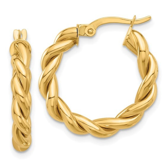 14K Yellow Gold 23mm Twisted Hoop Earrings for Women | Elegant Dainty Huggie Hoops | Perfect for Everyday Wear, Parties & Gifts