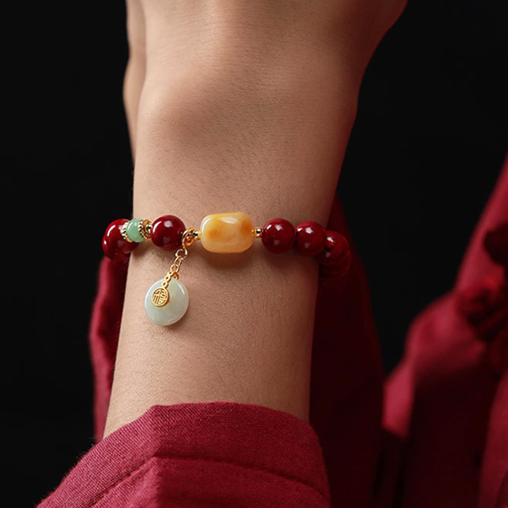 Feng Shui Wealth Bracelet - Natural Cinnabar Crystal Stone Bracelet with Harmony Buckle & Charm Pendant - Good Luck Talisman, Chakra Healing, Quartz Amulet for Positive Energy & Prosperity | Perfect for Meditation, Yoga, Spiritual Healing & Daily Wear