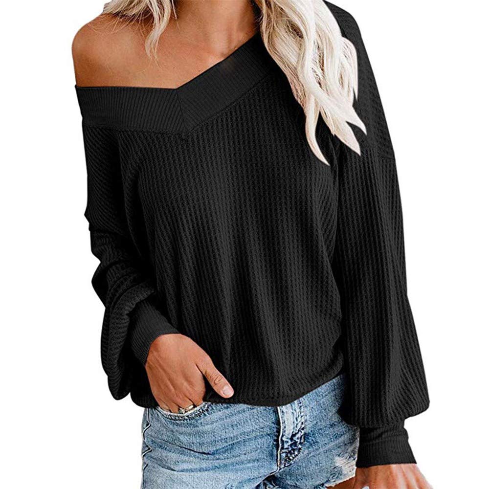 Aniywn Women's V-Neck Henley Tee Shirts - Waffle Knit Drop Shoulder Long Sleeve Pullover Tops for Casual Wear | Loose Fit Comfortable Blouse for Everyday, Work & Weekend Outfits