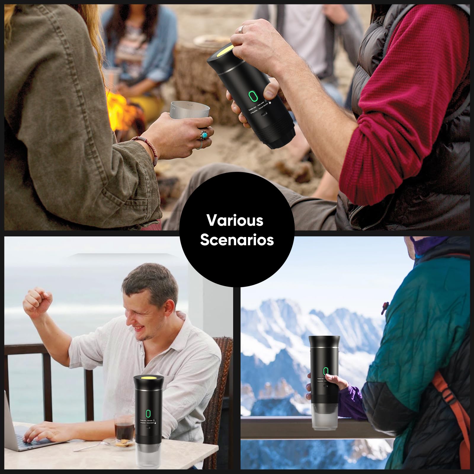 Portable Espresso Maker - USB-C Travel Coffee Machine for Camping, Hiking & RV | Self-Heating Car Coffee Maker Compatible with Ground Coffee & Nespresso Capsules | Perfect for Outdoor Adventures, Road Trips & Home Use