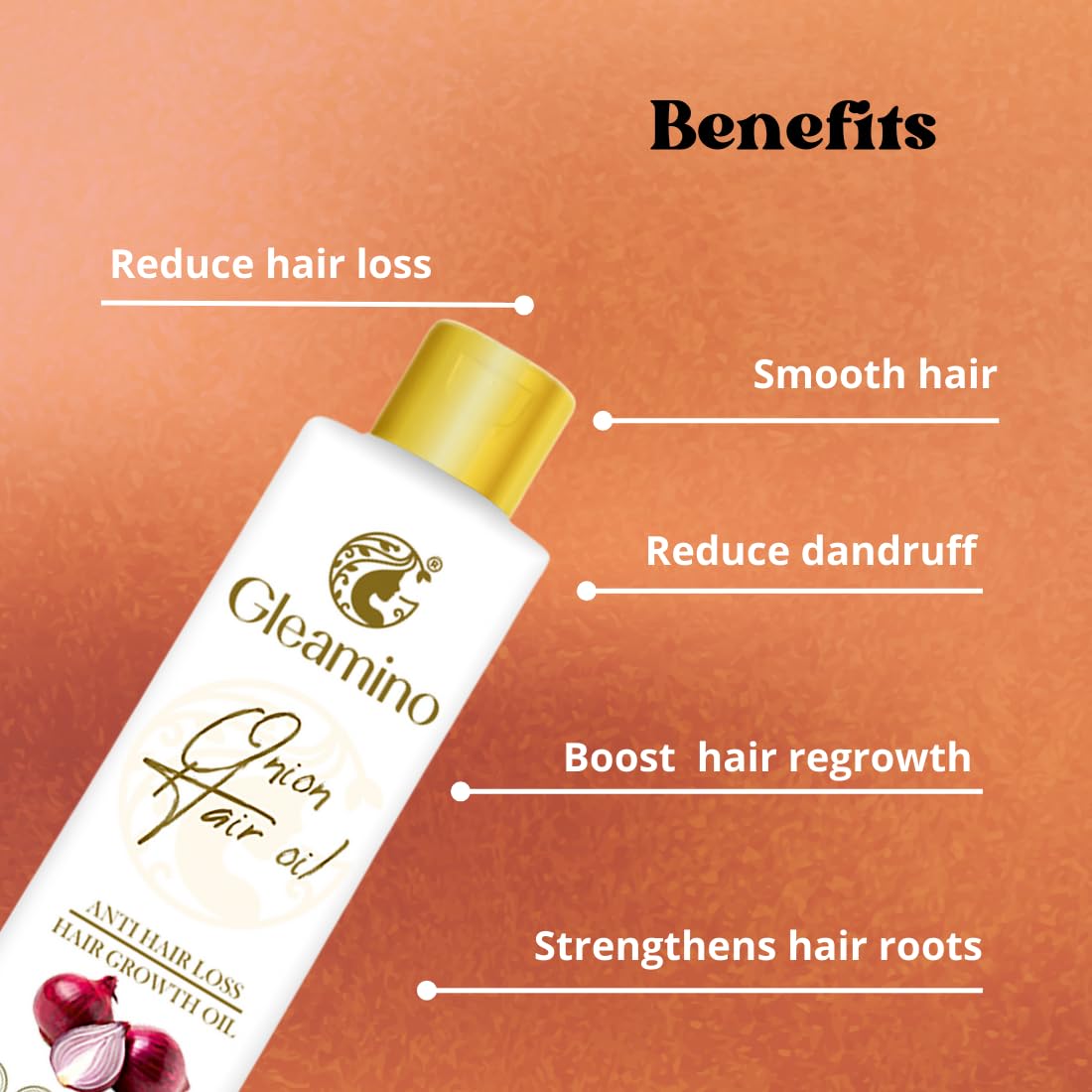 Gleamino Onion Hair Oil with Amla & Bhringraj - Natural Hair Growth Treatment for Healthy, Strong Hair - Promotes Thickness & Reduces Hair Fall - Perfect for Daily Scalp Massage & Damaged Hair Care