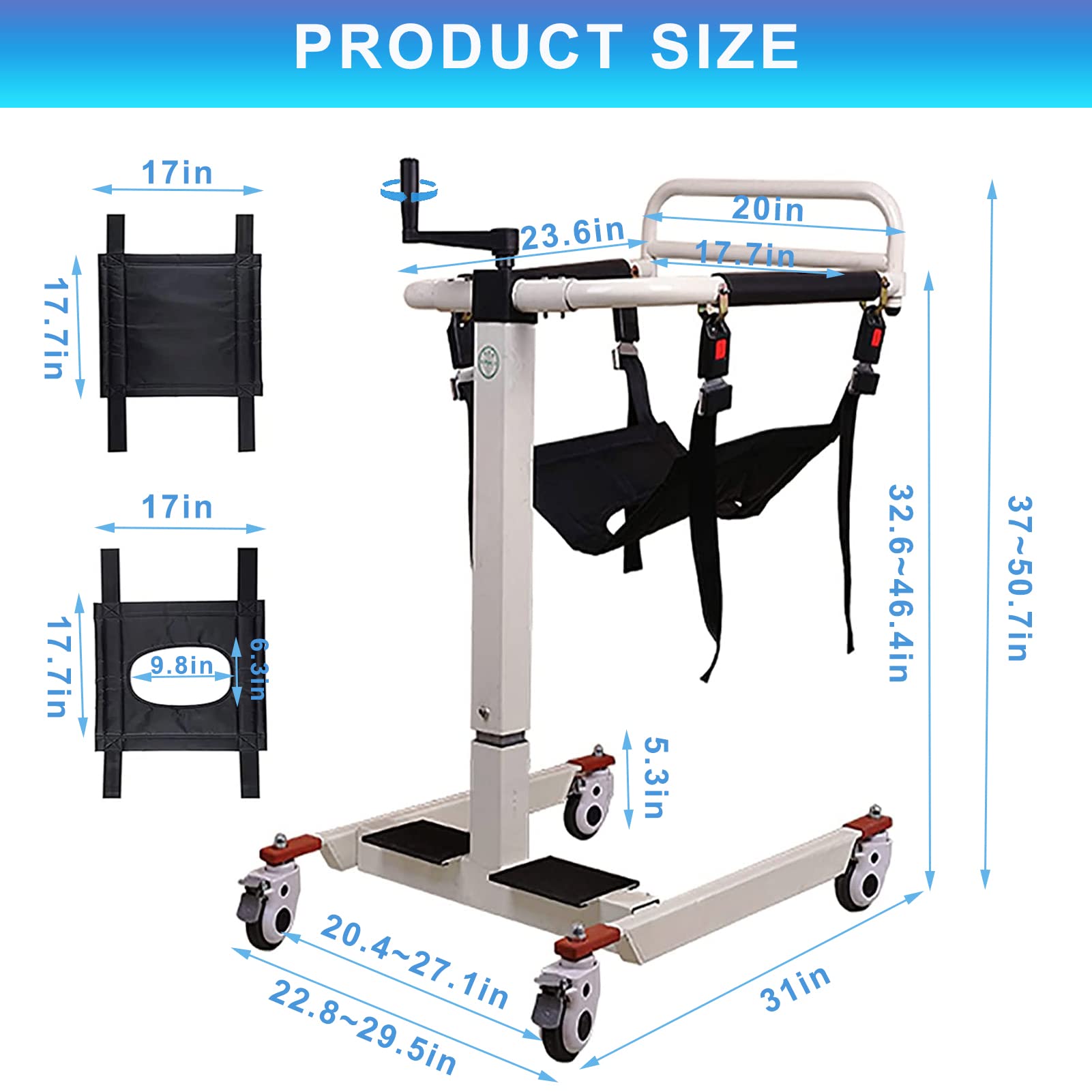 Portable Patient Lift Wheelchair for Home - Shower Chair with Wheels & Transfer Aid - Foldable Toilets Seat for Elderly & Disabled - Ideal for Bathroom, Bedroom & Mobility Assistance