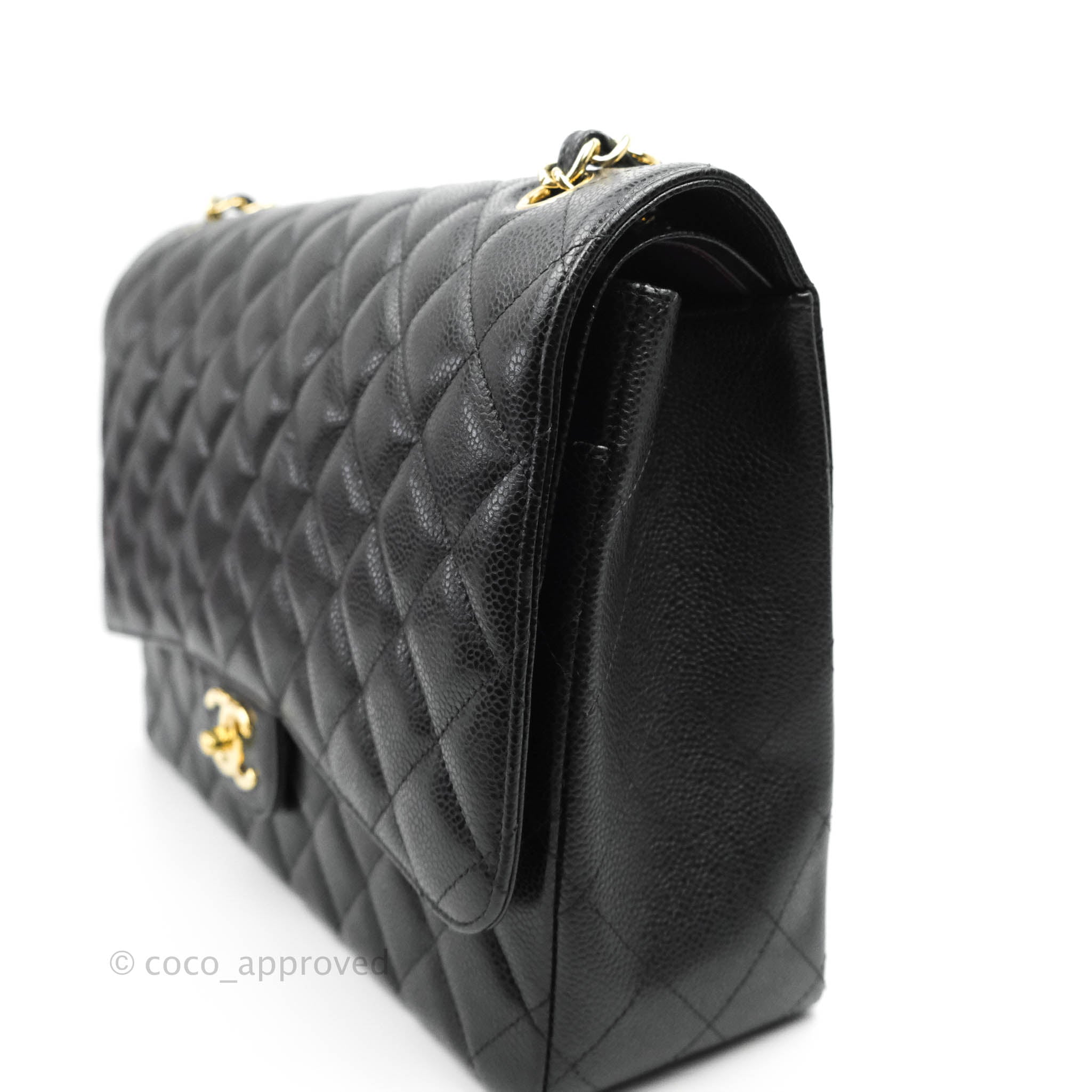 Chanel Classic Double Flap Maxi Bag in Black Caviar Leather with Gold Hardware - Luxury Handbag for Women, Perfect for Work, Evening Events & Special Occasions