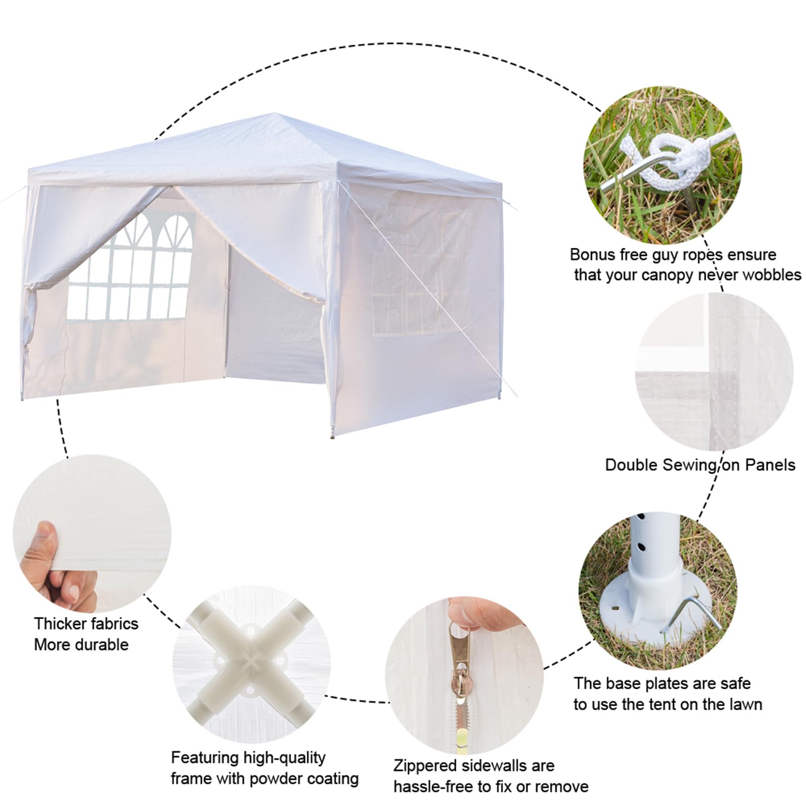 10'x10' Waterproof Outdoor Gazebo Canopy Tent with Removable Side Walls & Spiral Tubes - Perfect for Weddings, Parties, Camping, Market Stalls & Commercial Use - Heavy Duty Shelter for All Weather Conditions
