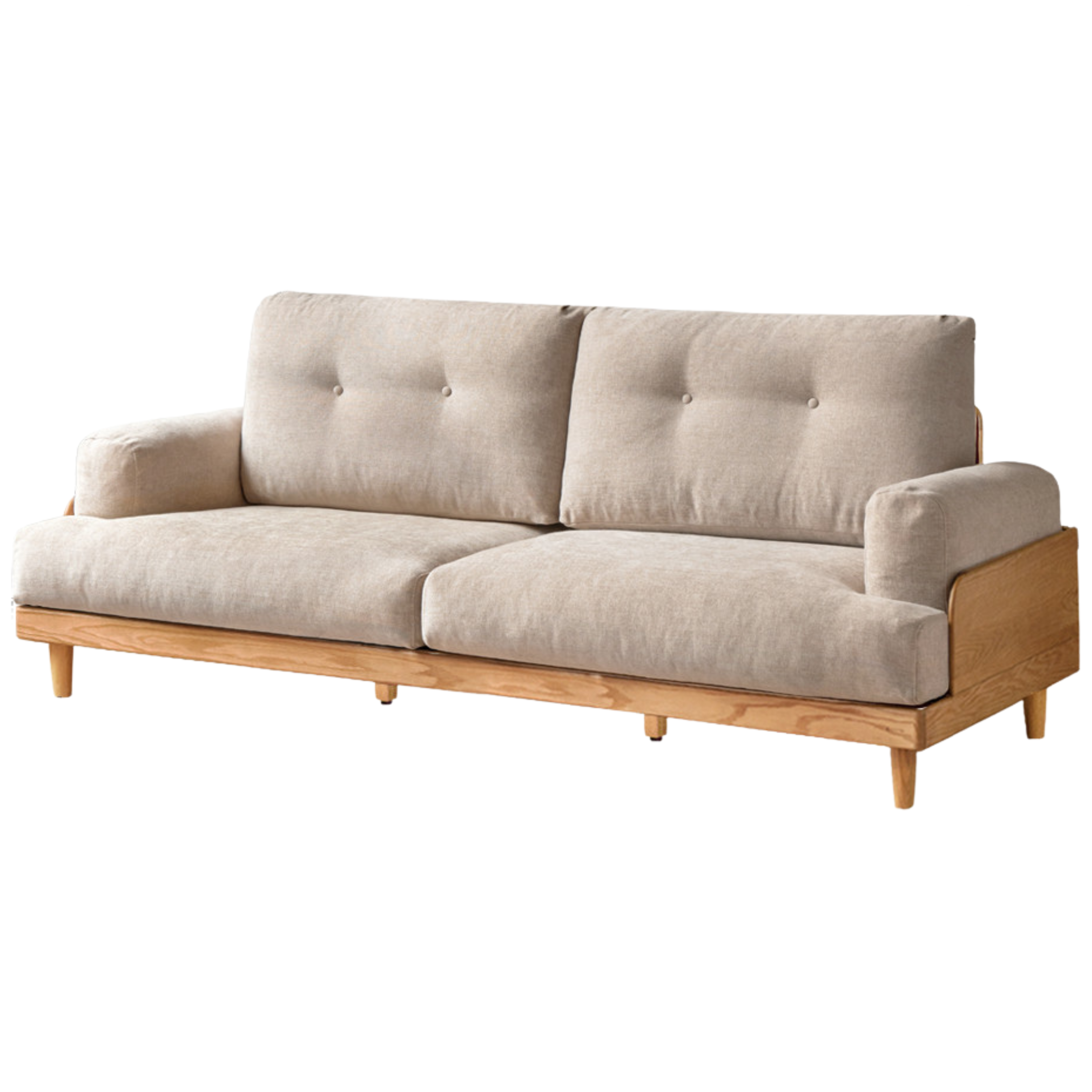 88.1x33x35.8 inch / 224x84x91 cm / Natural Wood Color / Sofa chenille wheat color