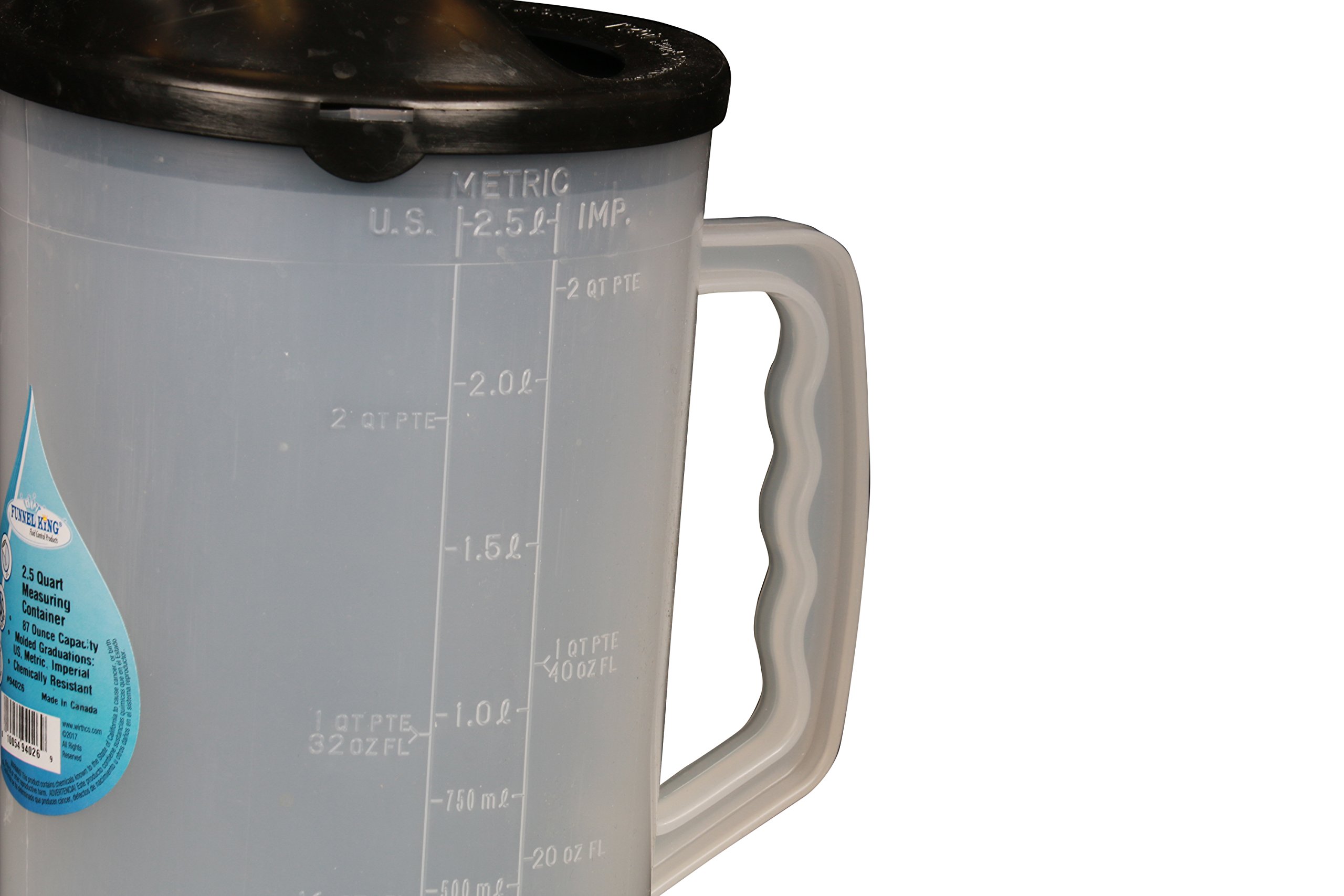 WirthCo 94026 Funnel King Heavy Duty Graduated Measuring Container with Black Spout - 87 oz. Capacity for Automotive Fluids, Cooking Oil, and DIY Projects