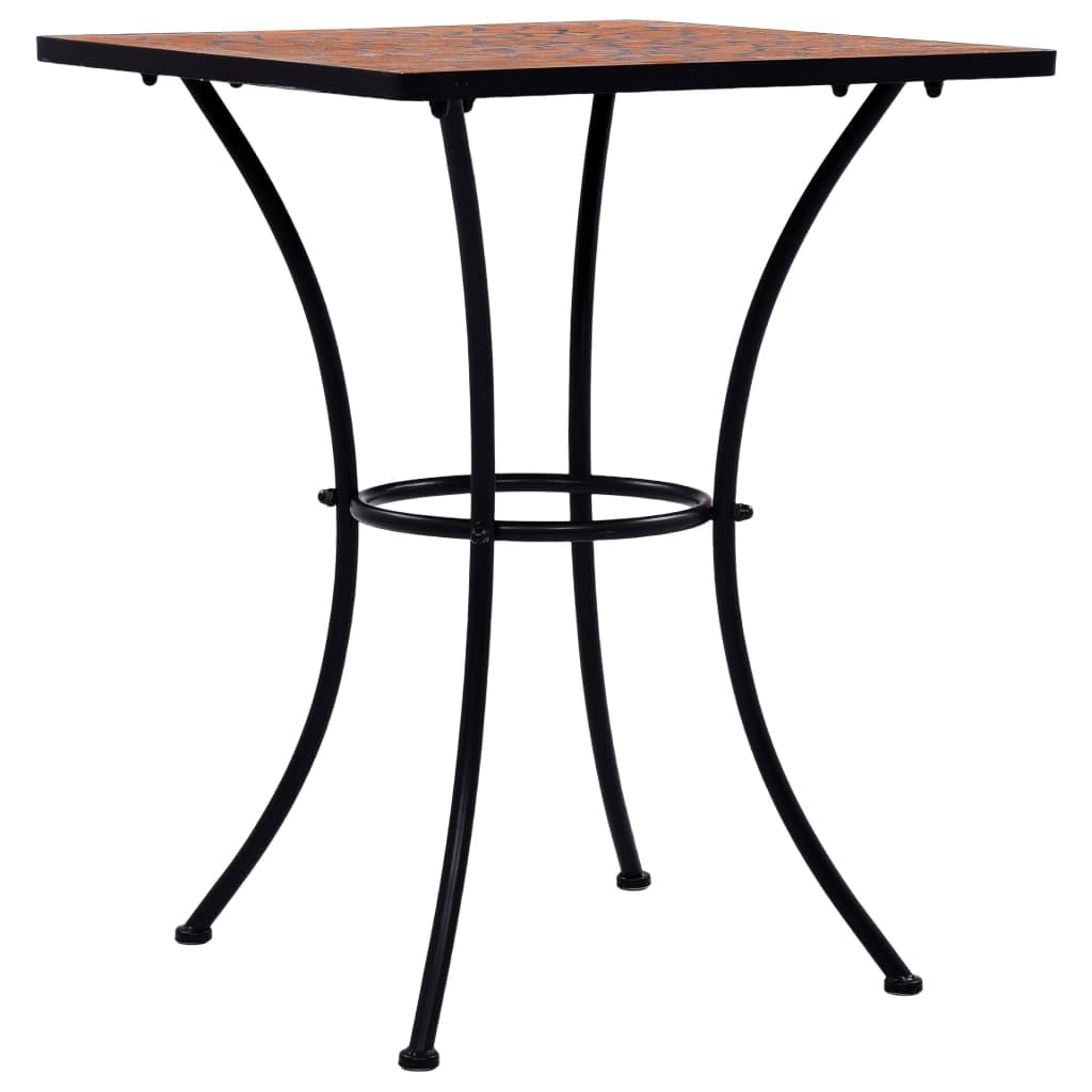 Terracotta Mosaic Bistro Table 23.6 Inch Round Ceramic Outdoor Patio Dining Set - Perfect for Garden, Balcony, and Poolside Relaxation