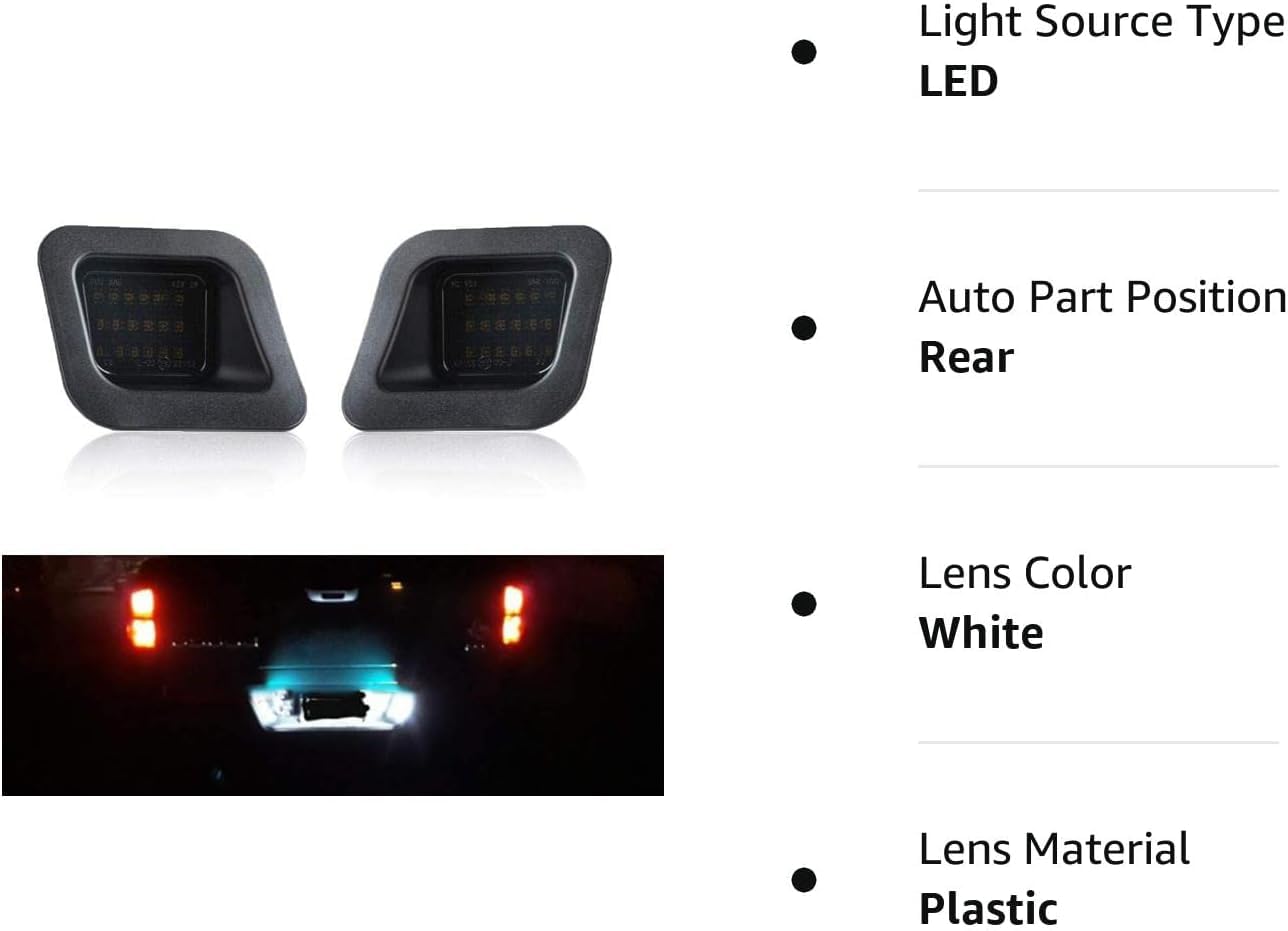 Gempro LED License Plate Light Lamp Assembly - 6000K Xenon White LED Replacement for 2003-2018 Dodge RAM 1500/2500/3500 Pickup Truck - Durable & Bright Lighting for Night Driving & Enhanced Visibility