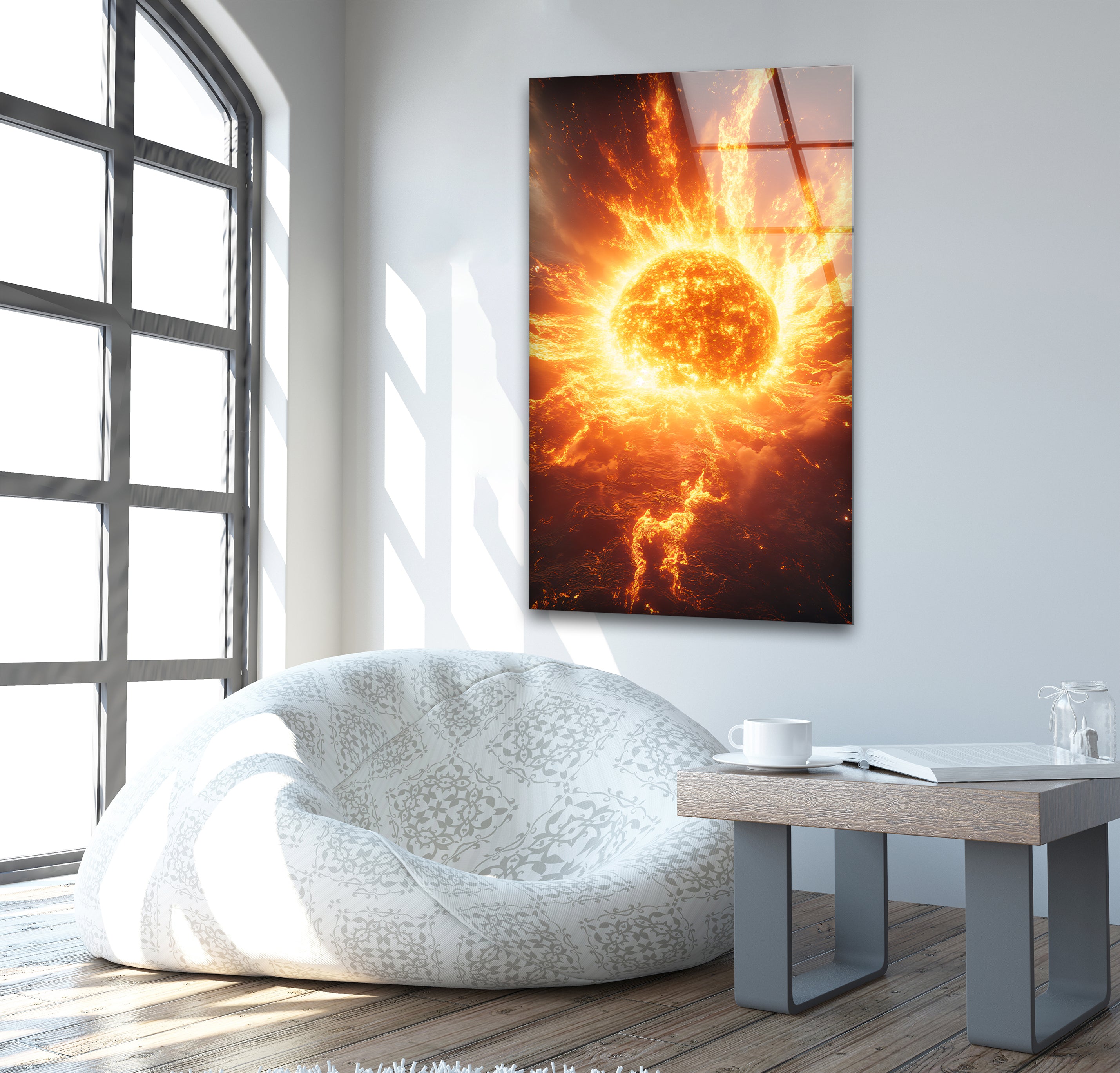 Big Sun Glass Wall Art - Modern Stained Glass Window Decor for Living Room, Bedroom & Office - Handmade Sunburst Design for Home & Office Decor