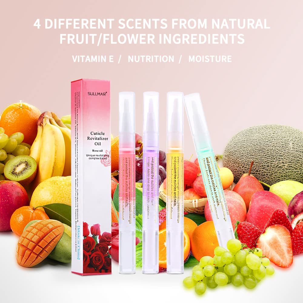 4Pcs Cuticle Oil Pen Set - Nail Care Essential Oil for Dry & Damaged Cuticles - Moisturizing & Repairing Nail Treatment - Perfect for Manicures, Pedicures & At-Home Nail Care
