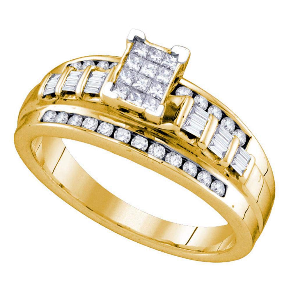Yellow Gold-Tone Sterling Silver Princess Cut Diamond Cluster Bridal Wedding Engagement Ring for Women - 1/2 Carat Total Weight - Perfect for Proposals, Anniversaries & Special Occasions