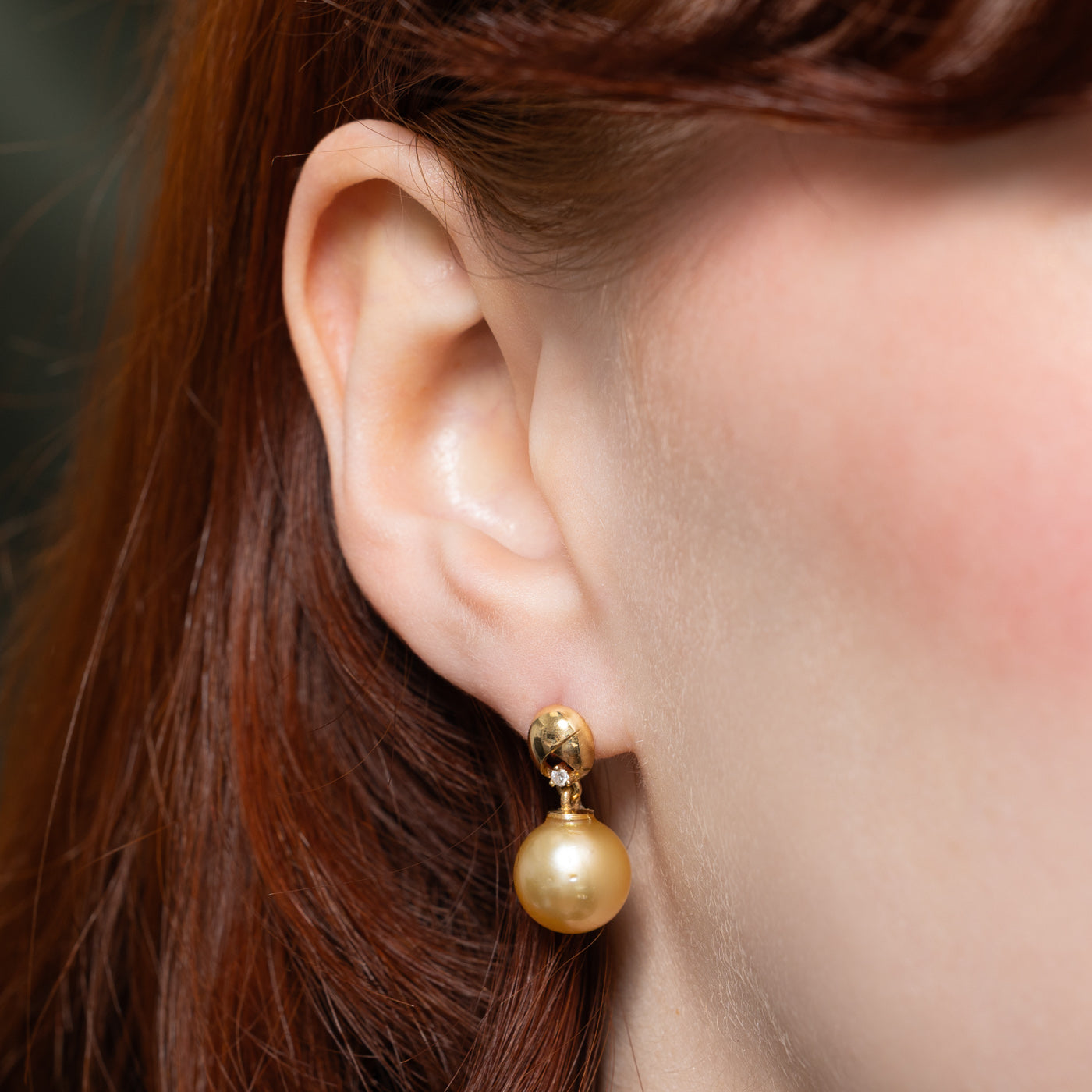Exquisite South Sea Golden Pearl & Diamond Drop Earrings | 0.04ctw | Elegant Jewelry for Weddings, Parties & Special Occasions