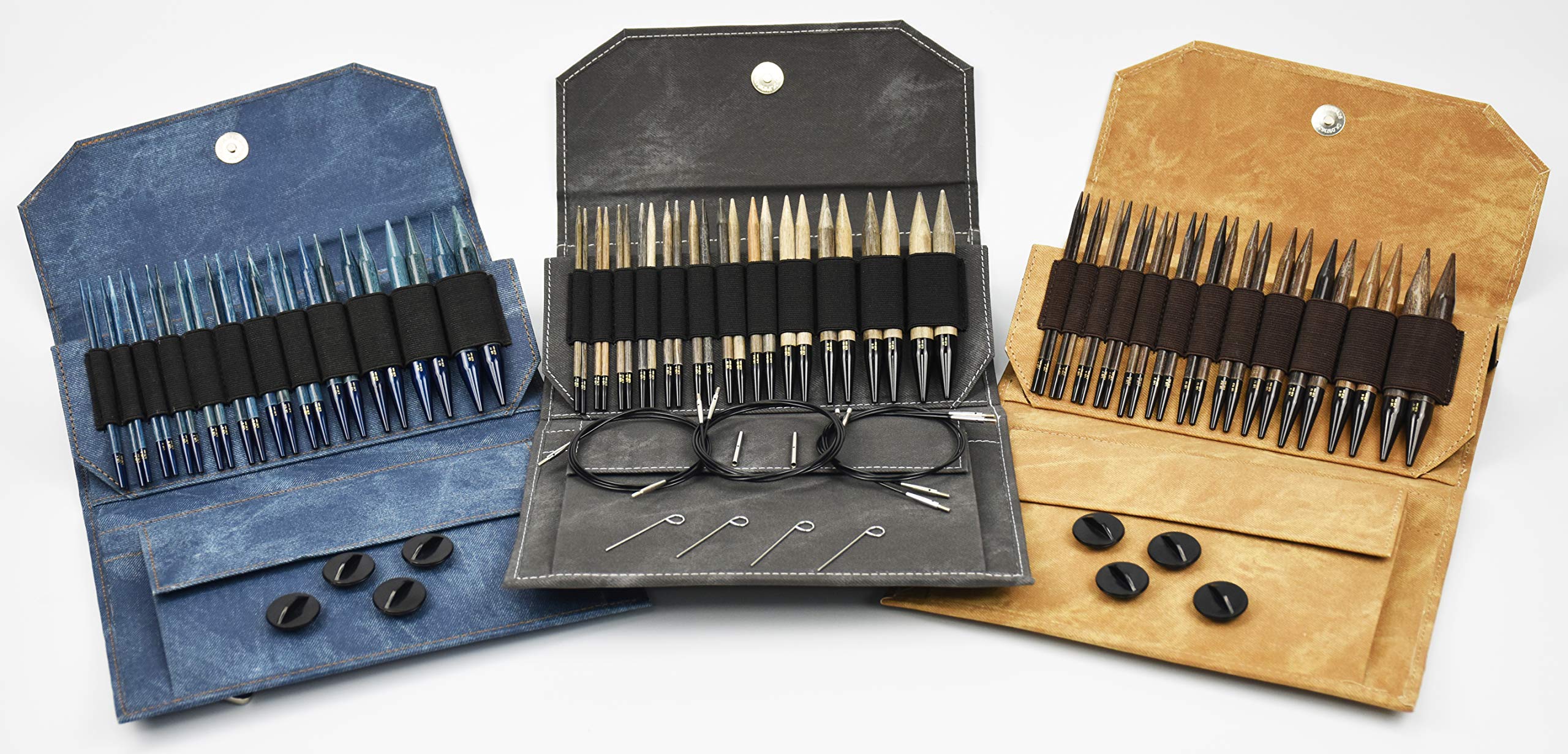 Lykke Driftwood Interchangeable Knitting Needle Set - 5 Sizes in Grey Denim Pouch | Perfect for Knitting Enthusiasts & DIY Craft Projects | Great Gift for Knitters