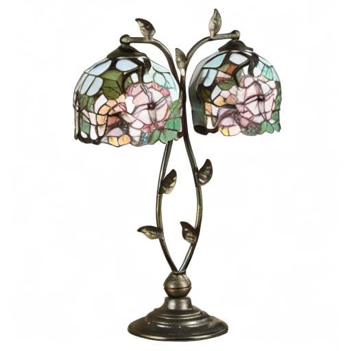 Handcrafted Tiffany Style Jacinthia Floral Stained Glass Table Lamp - Red & Pink Flowers, Double Shade, Hand-Painted - Elegant Bedroom & Desk Lighting for Home Decor, Living Room, Office