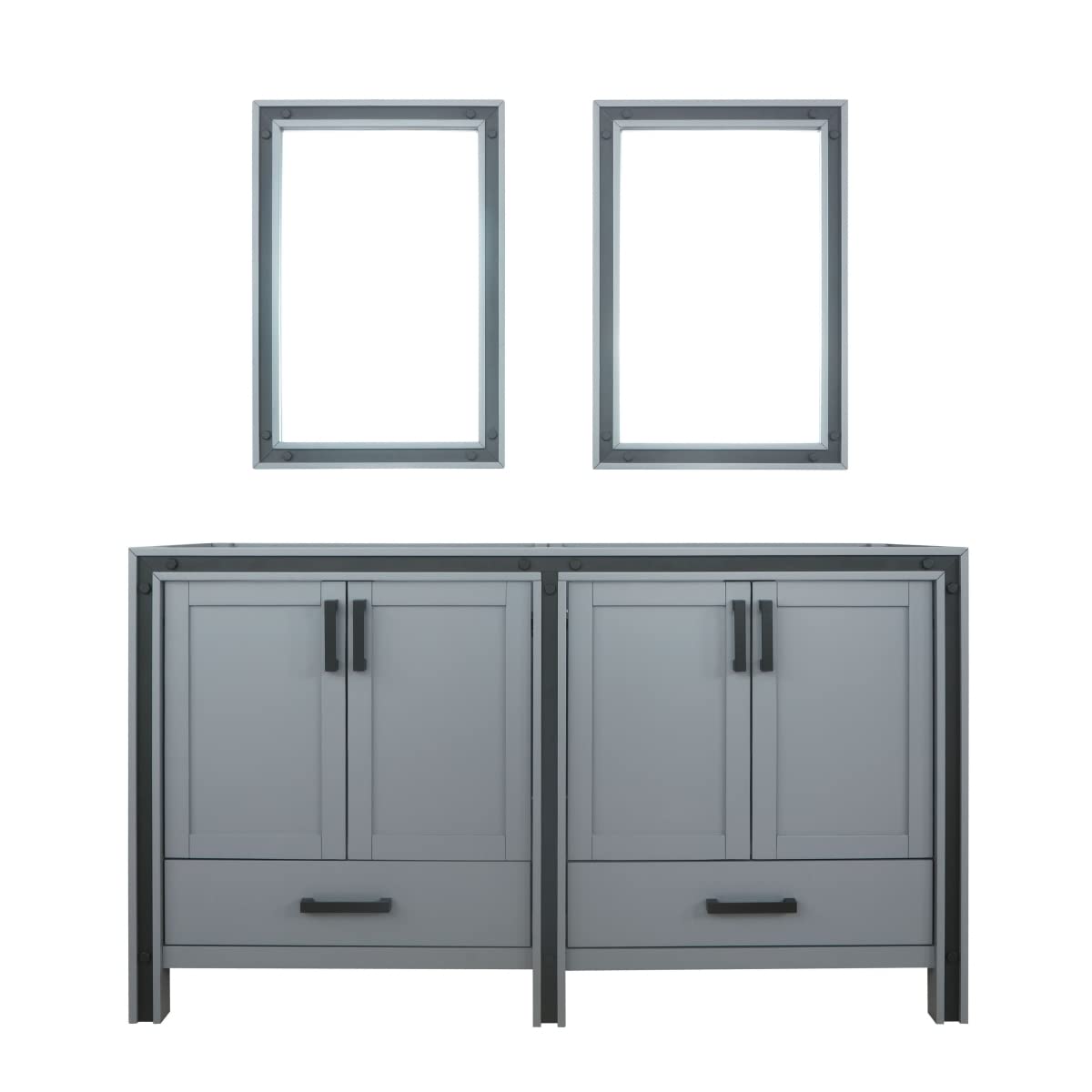 Ziva 60-Inch Wide x 22-Inch Deep Dark Grey Double Bathroom Vanity Set with 22-Inch Mirrors - Perfect for Modern Master Bathrooms and Guest Suites