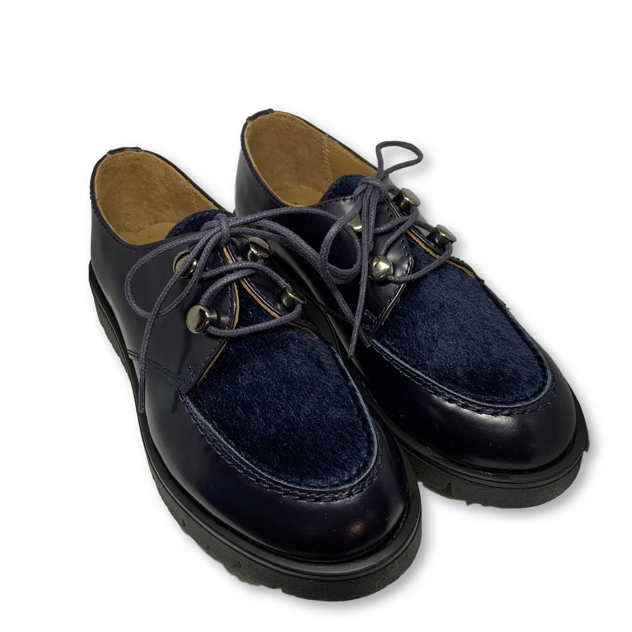 Beberlis Women's Navy Blue Pony Hair Lace Up Dress Shoes - Elegant Formal Pumps for Office, Wedding & Special Occasions