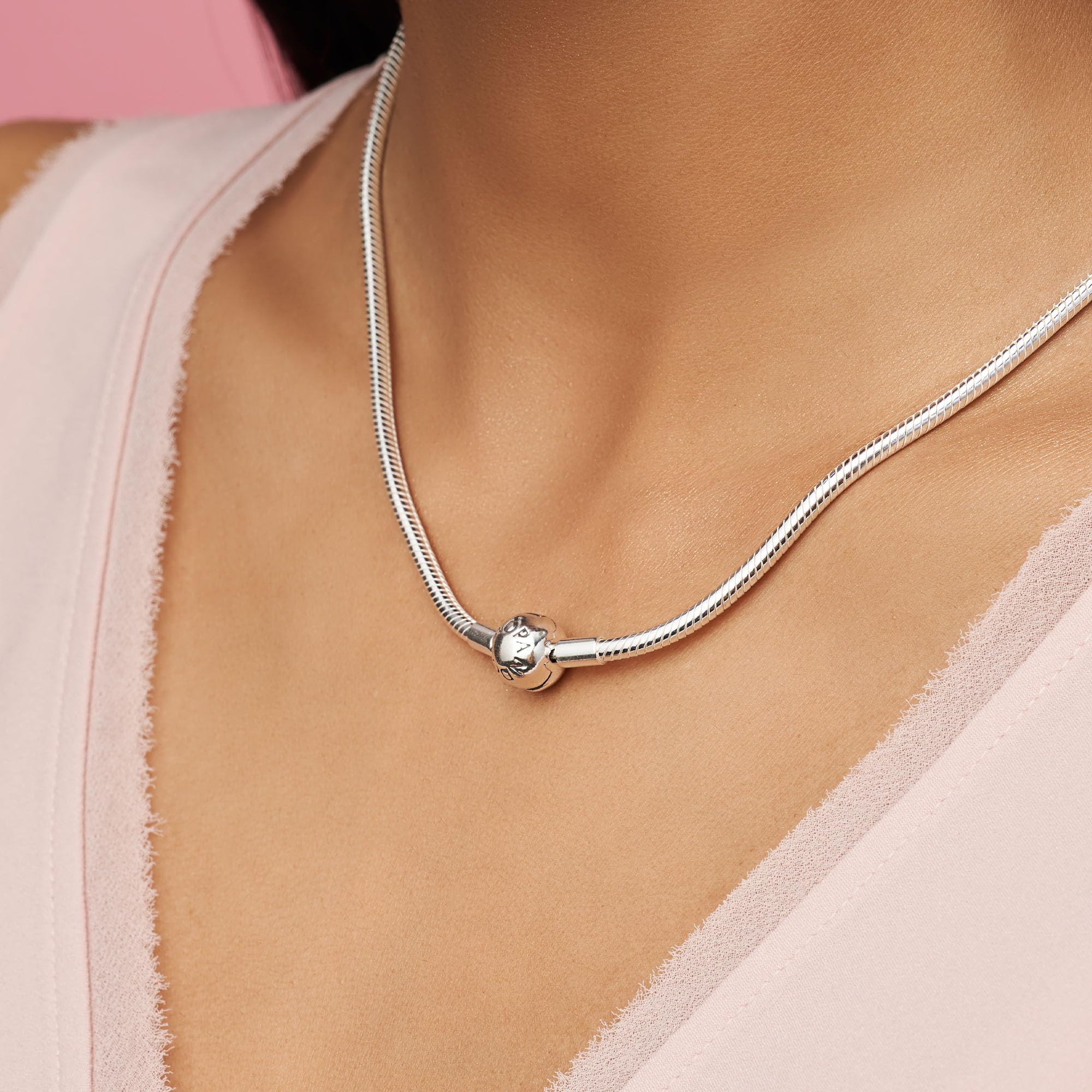 PANDORA Classic Snake Chain Charm Necklace for Women - Sterling Silver with Embossed Ball Clasp - Elegant Gift Box Included - Perfect for Birthday, Anniversary & Valentine's Day Gifts