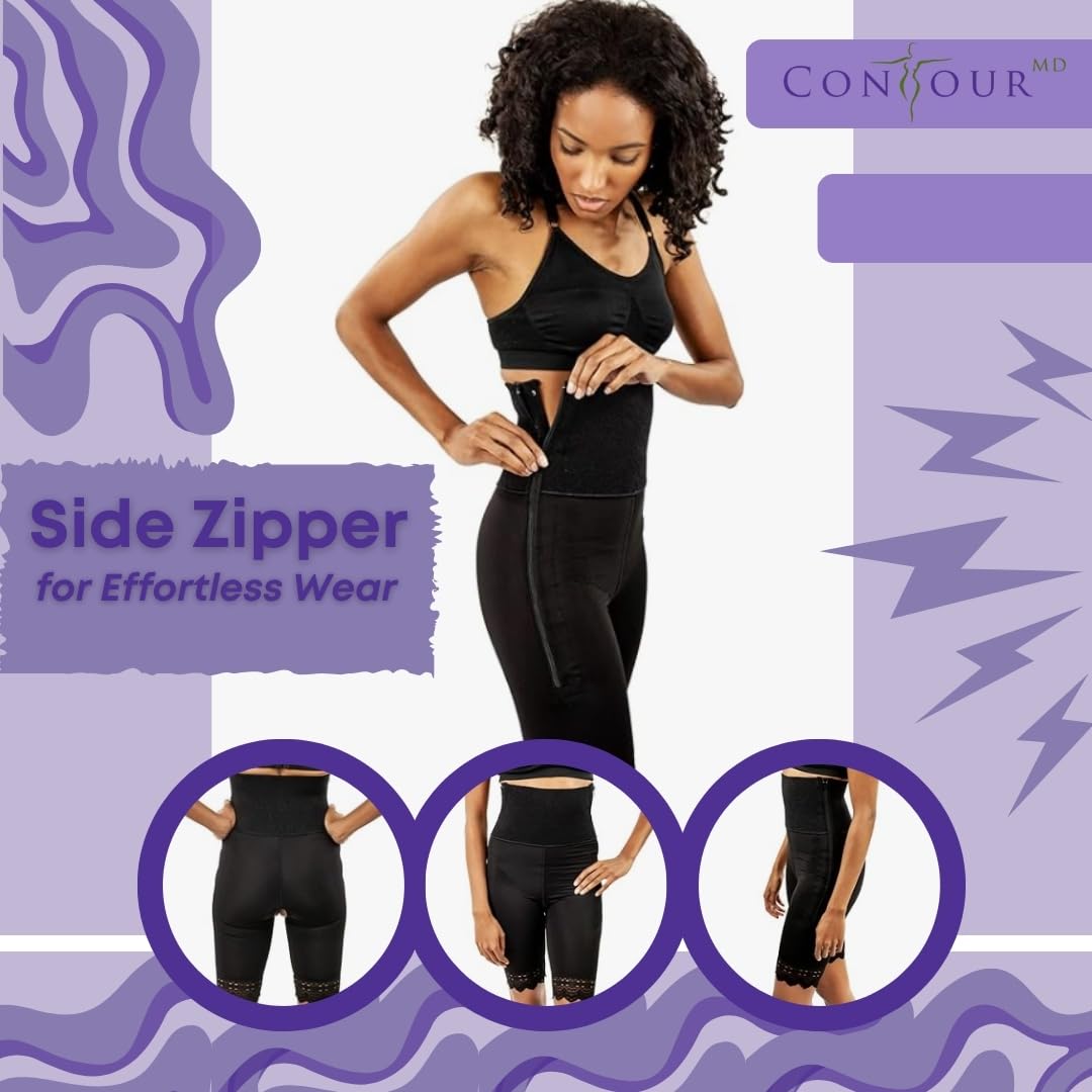 ContourMD High Waist Compression Shorts for Women - Post Surgery Shapewear with Thigh & Tummy Control - Black Size S - Perfect for Recovery, Workouts & Everyday Comfort