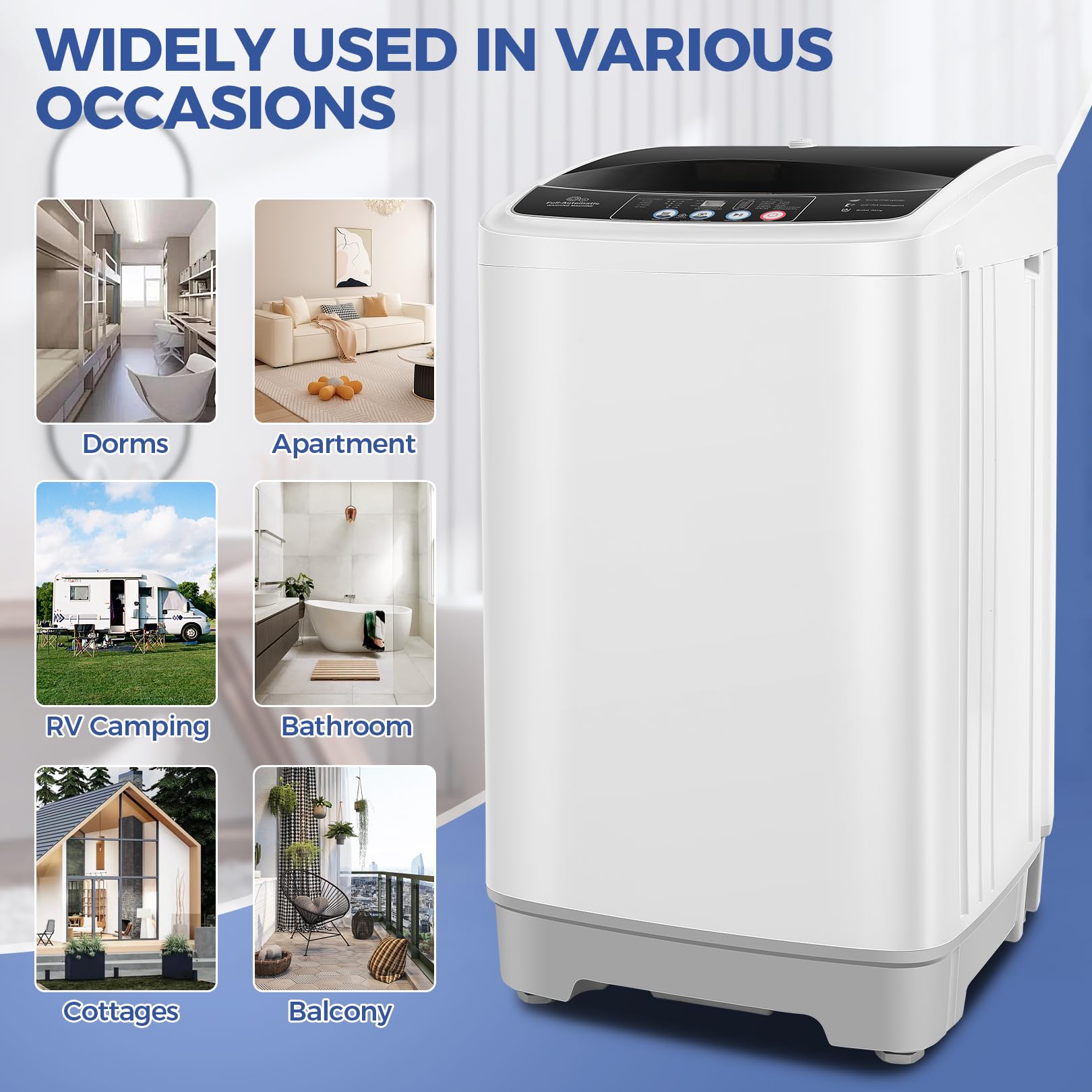 Nictemaw 2.4 Cu.ft Full-Automatic Portable Washing Machine - 17.8Lbs Capacity Compact Washer with Drain Pump, 10 Wash Programs & 8 Water Levels - Perfect for Apartments, Dorms, RVs, Camping & Small Spaces