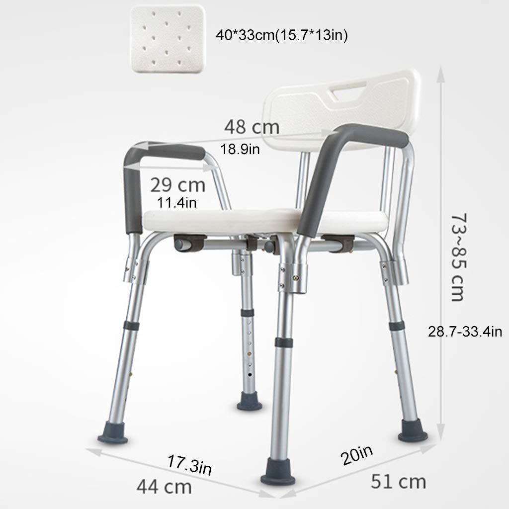 DWW Shower and Bath Chair with Removable Back & Arms - Widened Safety Seat - Adjustable Height Bathtub Bench for Elderly & Disabled - Non-Slip Medical Bath Seat for Safe Showering & Bathing at Home