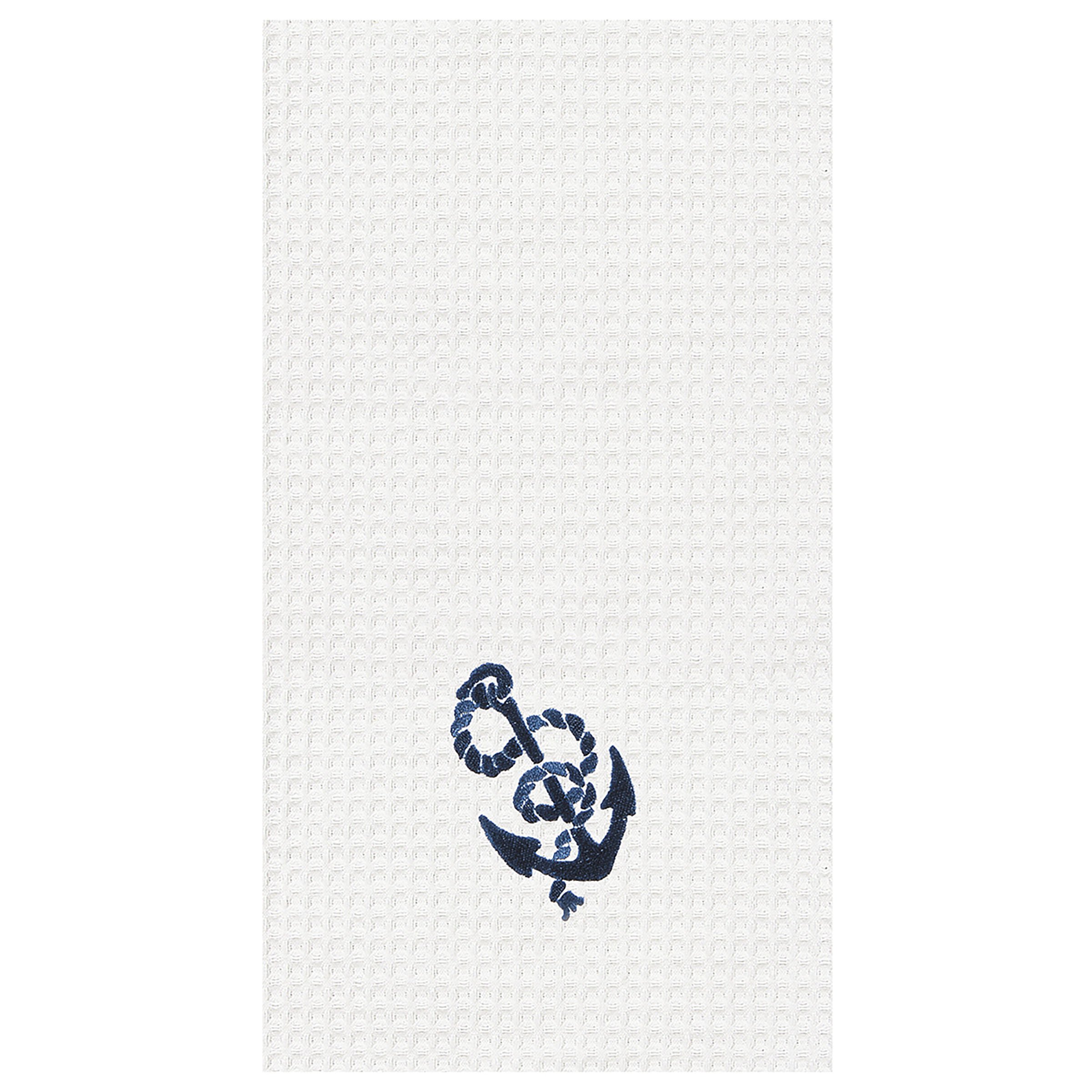 Knotty Buoy Anchor Cotton Embroidered Waffle Weave Kitchen Towel Set - Blue Coastal Decor for Farmhouse & Nautical Themed Kitchens - Absorbent Dish Towels Perfect for Drying Dishes, Decorating, and Beach House Style