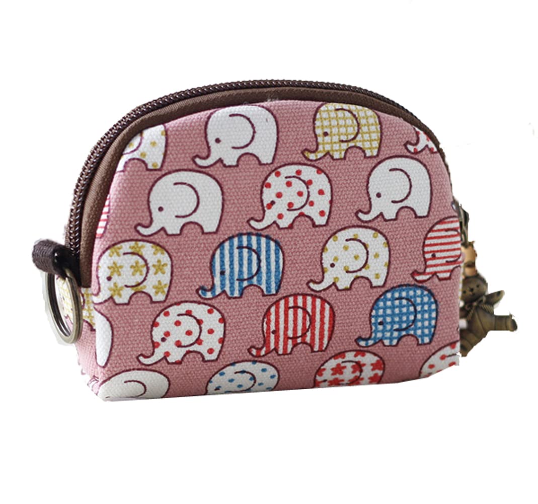 Cute Cartoon Totoro Women's Zipper Coin Purse - Canvas Small Key Wallet Keychain with Credit Card Holder - Mini Storage Bag for Girls (Elephant Design) - Perfect for Everyday Use, Travel & Gift Giving