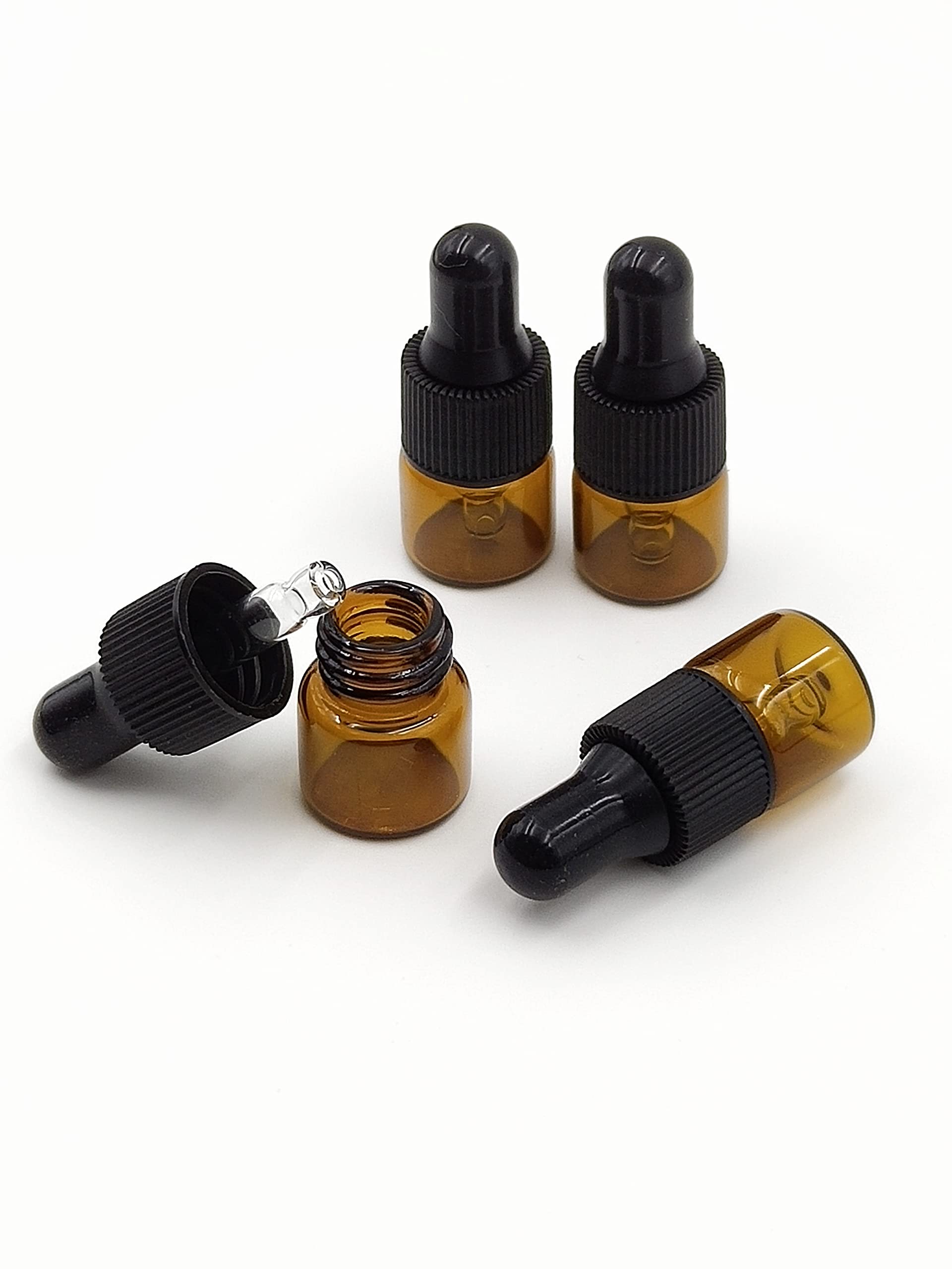 15 Pack 1ml Amber Glass Dropper Bottles for Essential Oils & Cosmetics - Travel Sample Vials with Caps for DIY & Beauty Storage