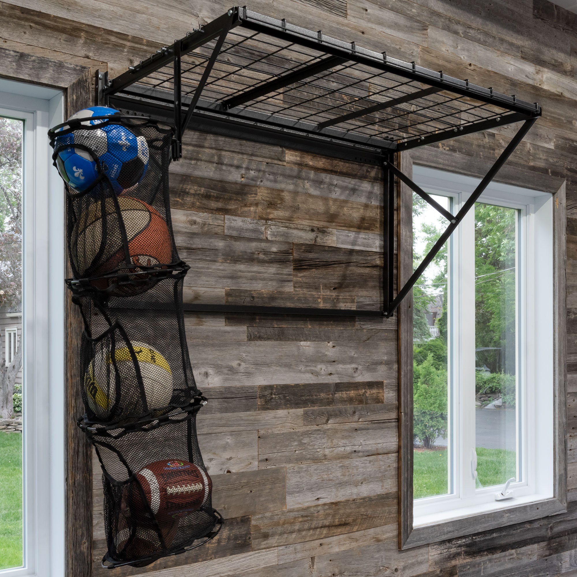 ProRack Ball Organizer with Slatwall Hooks - Heavy Duty Sports Equipment Storage for Basketball, Soccer & Volleyball Balls - Perfect for Garage, Gym & Sports Club Organization
