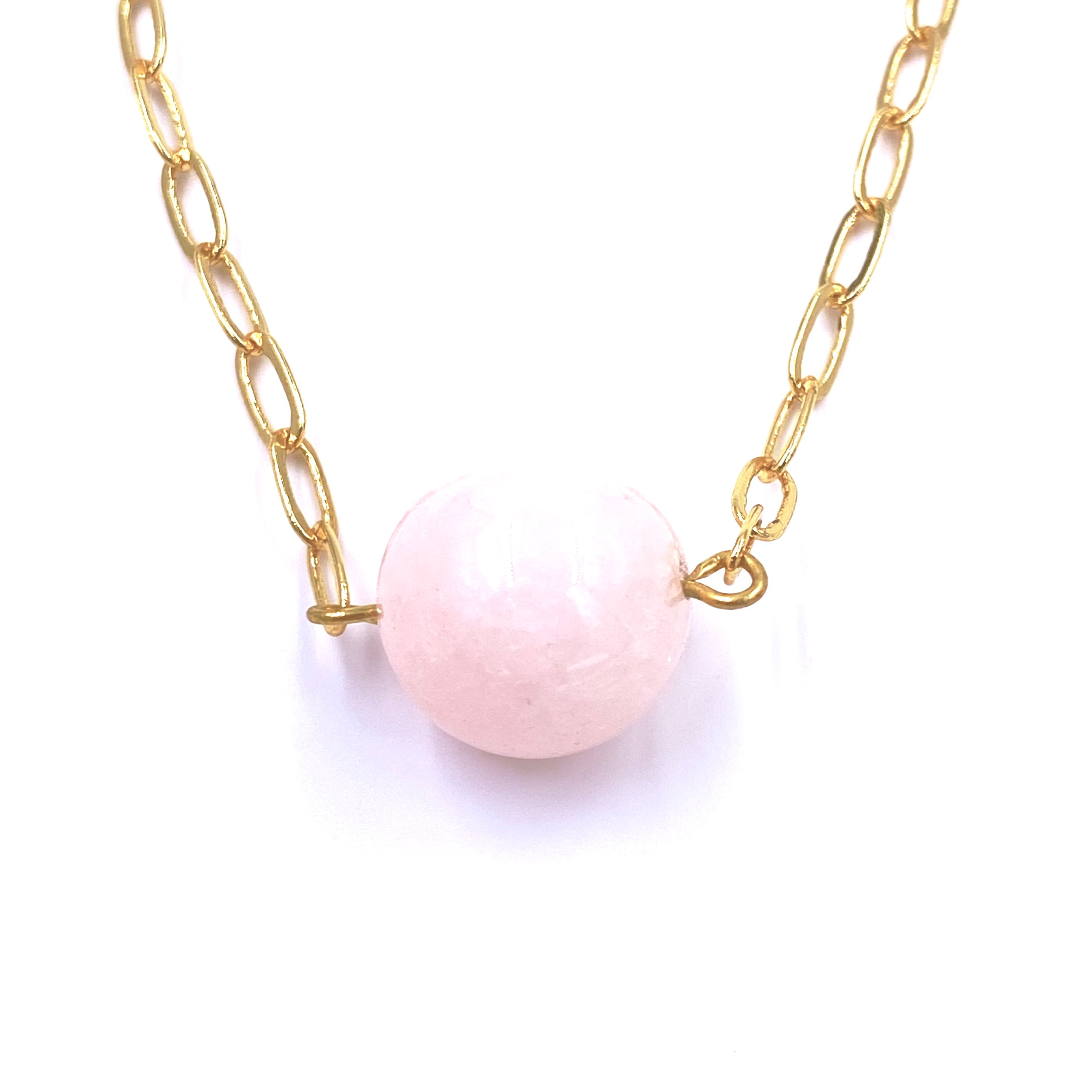 Ashley Gold Stainless Steel Gold Plated Pink Semi Precious Single Ball Necklace - Elegant Jewelry for Women, Perfect for Date Night, Party & Special Occasions