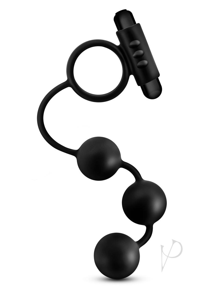 Premium Platinum Silicone Anal Beads with Vibrating Cock Ring - Black | Adult Toy for Couples & Solo Play | Enhance Intimacy & Sensual Exploration in Bedroom