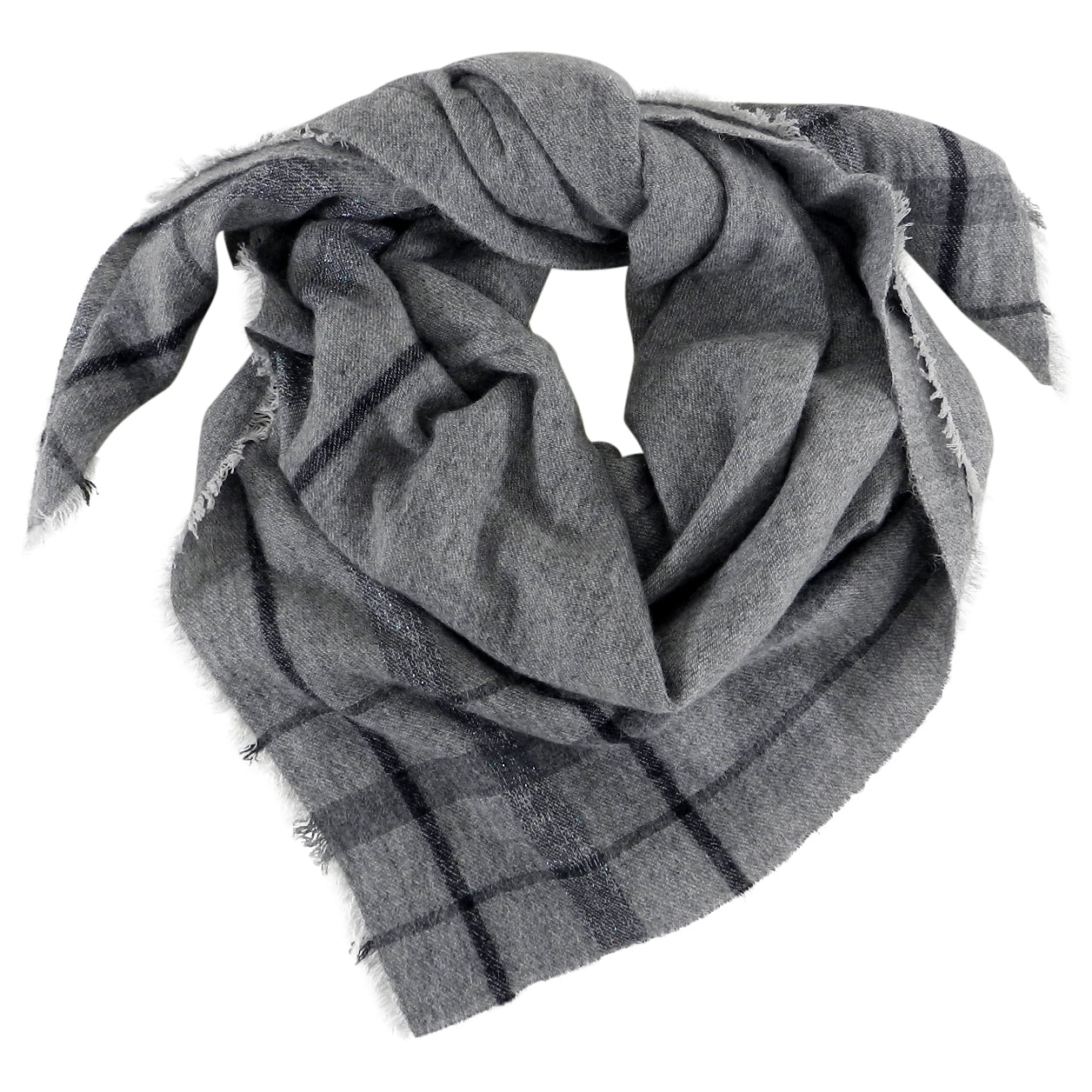 Brunello Cucinelli Grey Large Square Check Cashmere Shawl Wrap - Luxury Soft Warm Winter Scarf for Women & Men - Perfect for Office, Travel & Special Occasions